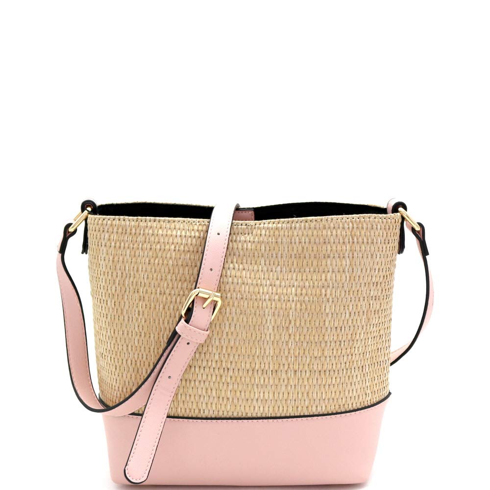 Trendeology Emilia Women's Straw Bucket Shoulder Bag - Crossbody Purse for Women & Girls - Beach, Summer & Casual Outings Handbag