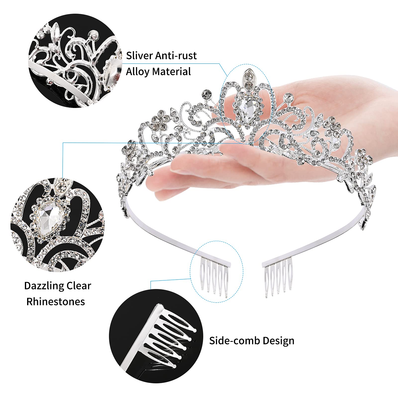 Sparkling Silver Princess Crown for Women & Girls - Crystal Queen Tiara for Bridal, Birthday, Prom, Pageant, Halloween & Christmas Costume Accessories | Perfect for Weddings, Parties & Special Occasions