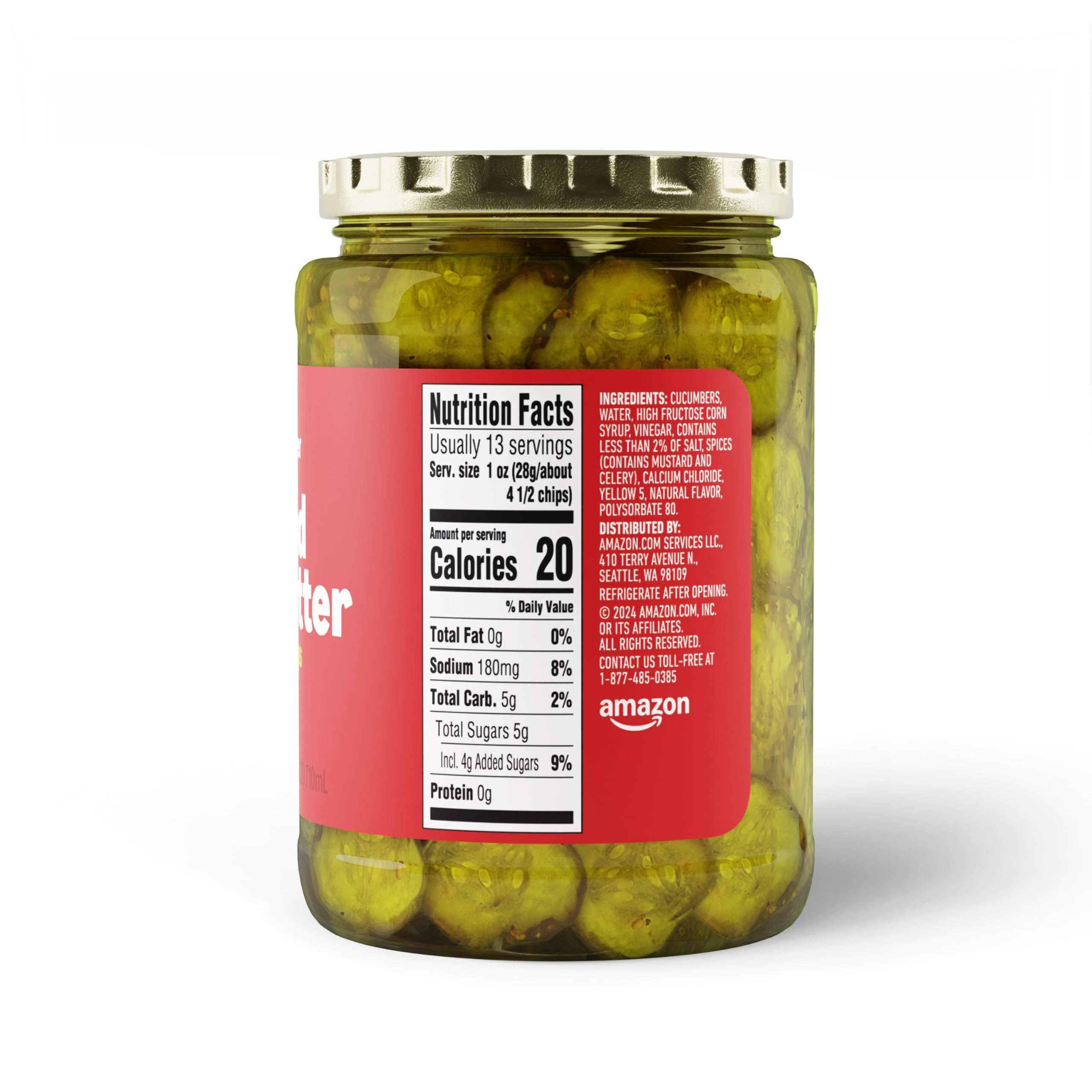 Amazon Saver Bread & Butter Pickle Chips - 24 Fl Oz Jar (Formerly Happy Belly Brand) - Perfect for Burgers, Sandwiches & Charcuterie Boards