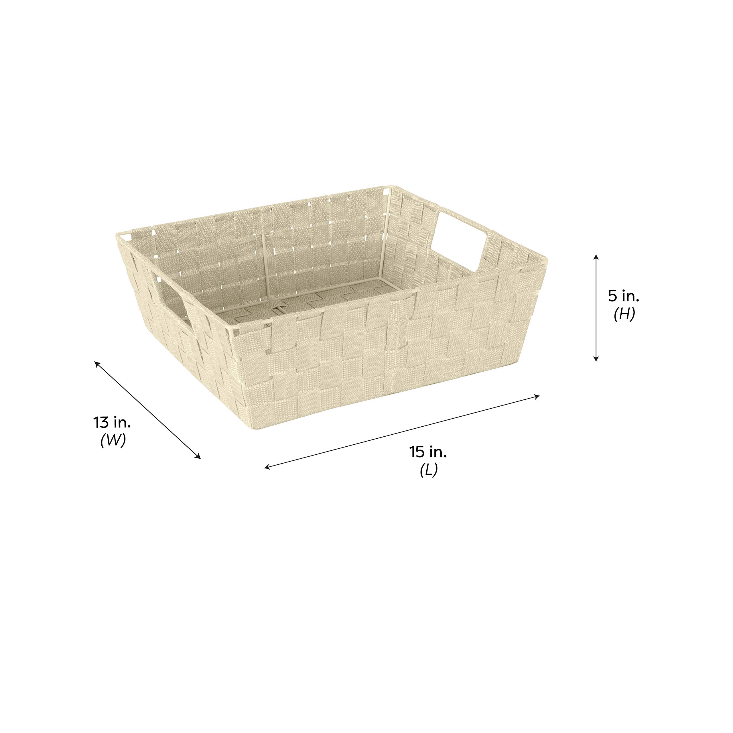 Simplify Large Woven Strap Storage Tote Basket with Handles - 2 Pack Ivory Organizer for Home & Office - Perfect for Closet, Bathroom, Nursery, Toy Storage & Gift Giving