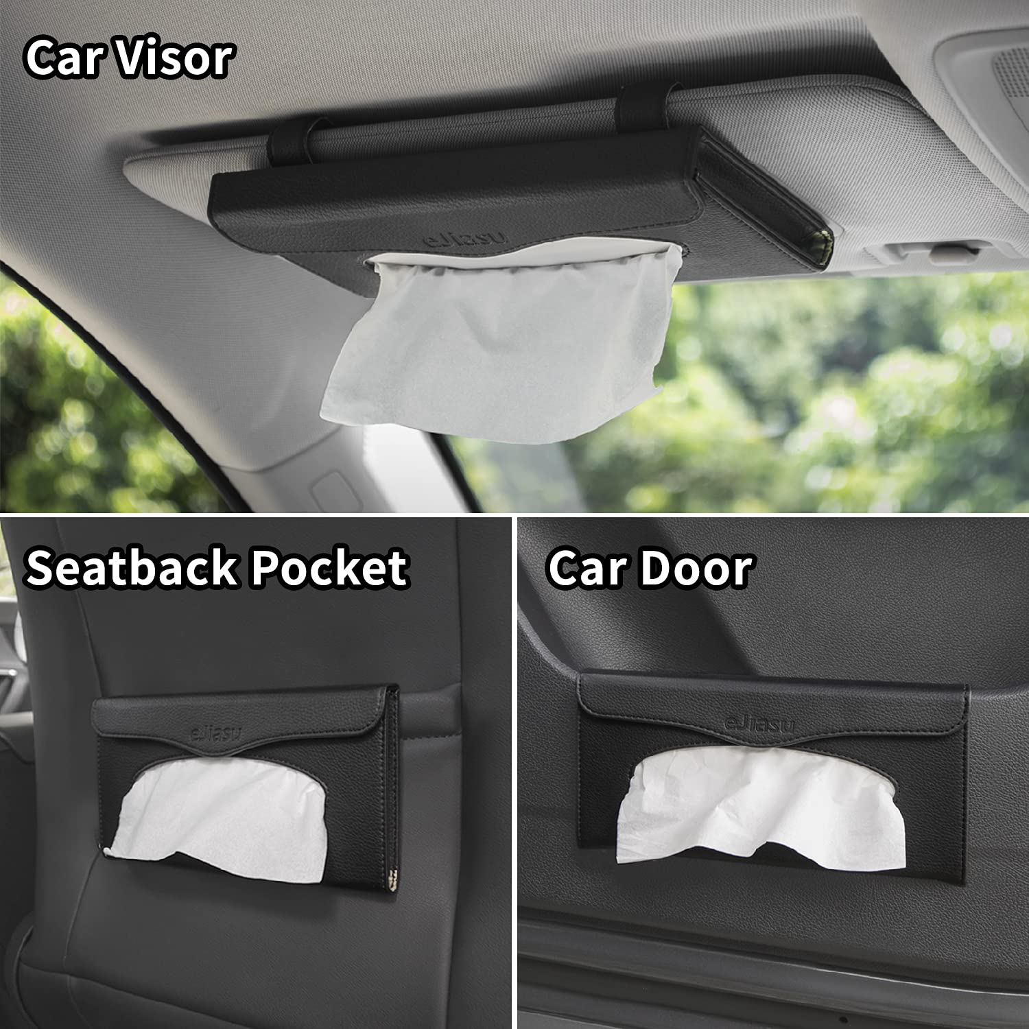 Premium PU Leather Car Visor Tissue Holder - Black Napkin & Tissue Dispenser for Vehicle Backseat | Perfect for Road Trips, Commuting & Family Travel