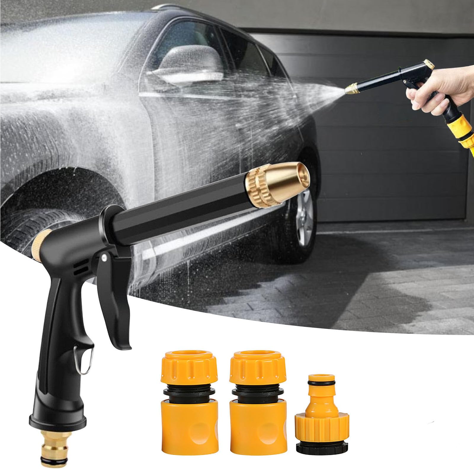 **High Pressure Water Spray Nozzle - 3-in-1 Garden Hose Nozzle with Foam Pot for Car Washing, Lawn Watering & Plant Care | Portable & Durable for Outdoor Cleaning**    *(Use Cases: Perfect for washing cars, watering gardens, cleaning patios, and maintaining lawns with adjustable spray patterns.)*