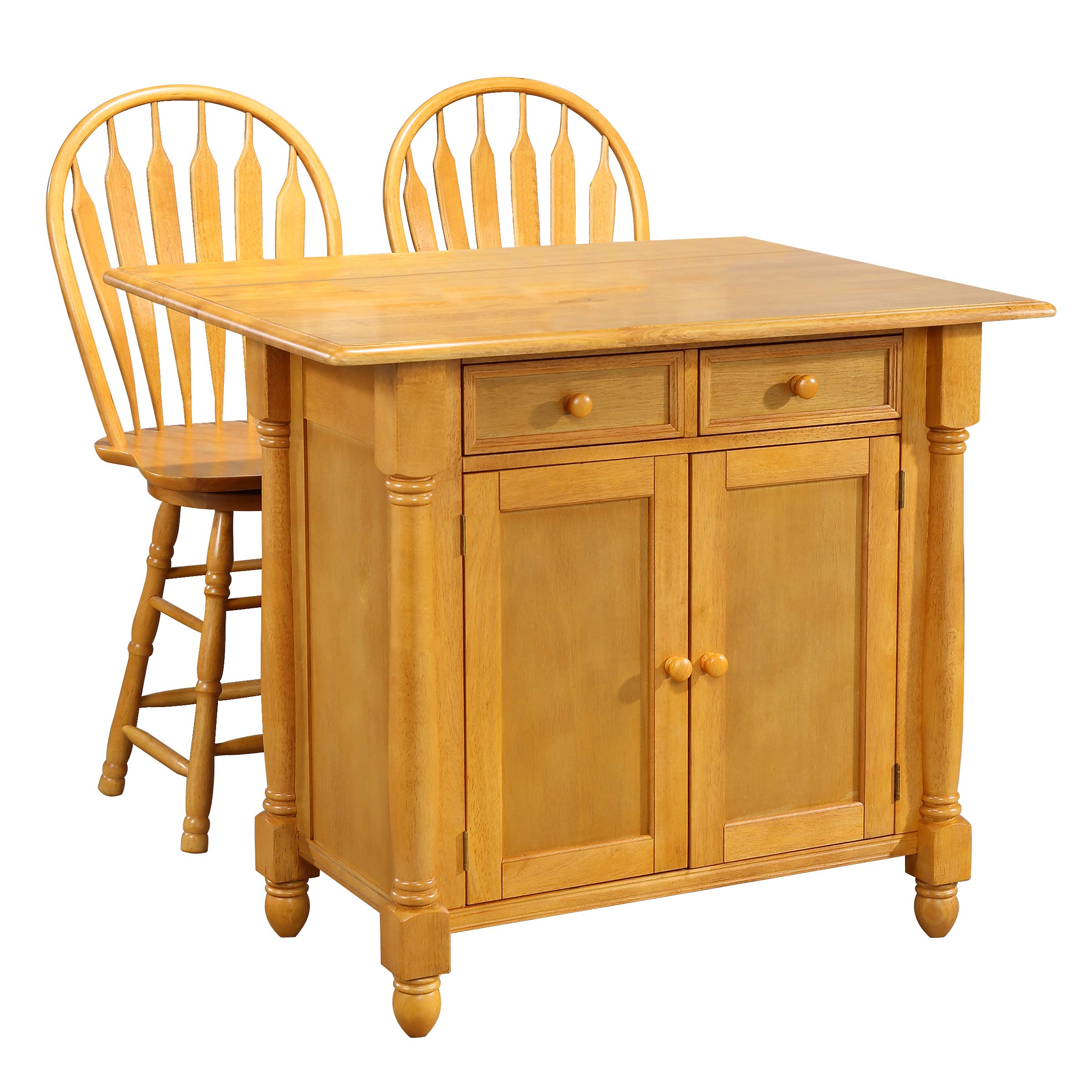 Sunset Trading Oak Kitchen Island Set with Stools - Light Brown Finish for Modern Farmhouse & Rustic Kitchens | Perfect for Meal Prep, Entertaining & Extra Storage