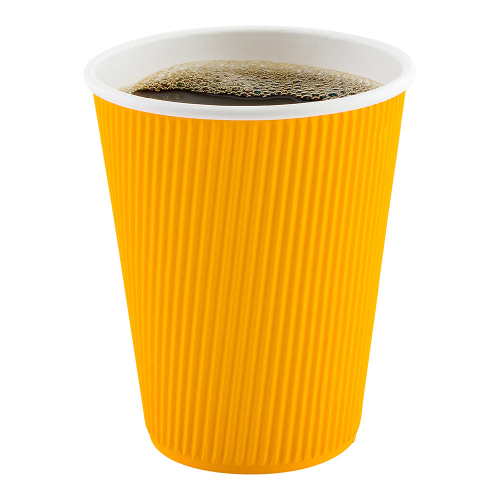 12 oz Yellow Paper Coffee Cups with Ripple Wall - 3.5