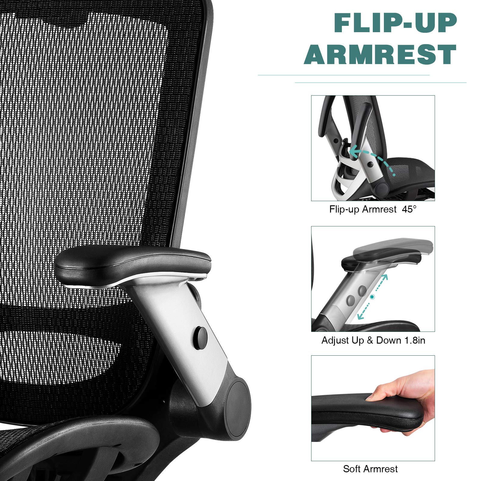 GABRYLLY Ergonomic Office Chair - High Back Mesh Computer Chair with Adjustable Headrest, Lumbar Support & Armrests, 400 lb Weight Capacity, 90-120° Reclining, Soft Seat Cushion - Perfect for Home Office, Gaming & Long Work Sessions