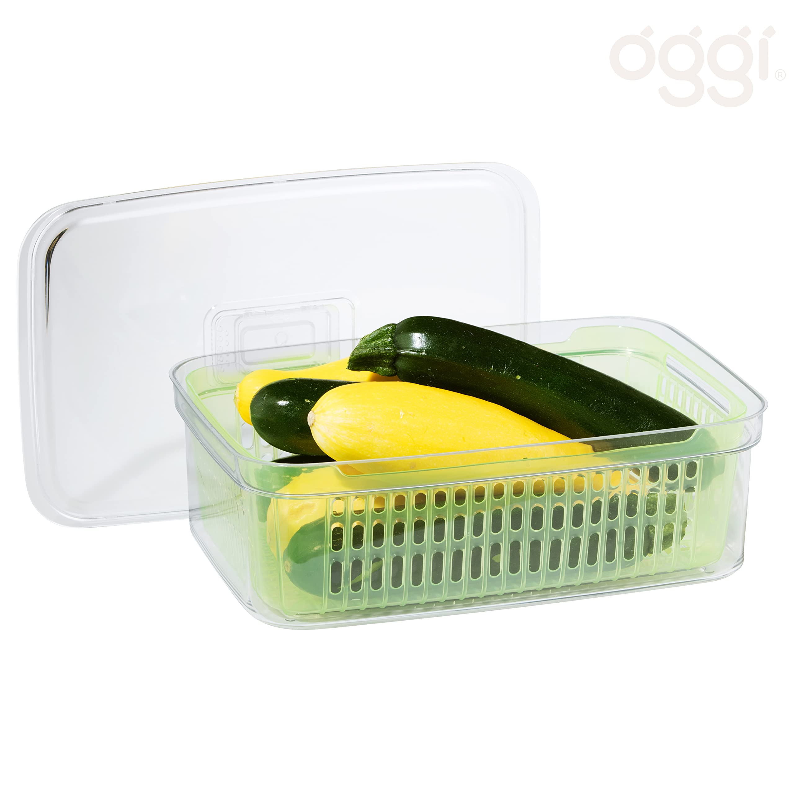Oggi Store Fresh Veggie Bin - Clear Refrigerator Organizer Bins for Vegetables, Fruits & Food Storage | Kitchen Organization Containers | Perfect for Fridge Shelves & Pantry Organization