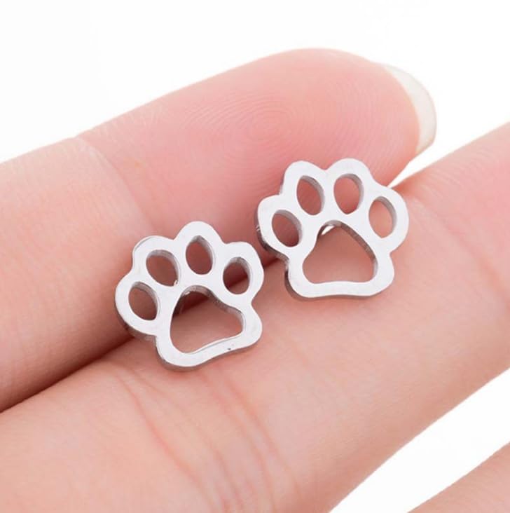 4 Pairs Sterling Silver Tiny Paw Stud Earrings for Women - Cute Cat & Dog Paw Earrings, Stainless Steel Pet Footprint Jewelry, Hypoallergenic Animal Paw Prints Studs for Cat & Dog Lovers (Gold/Silver/Black/Pink) - Perfect for Cocktail Parties, Holidays, Gifts & Everyday Wear
