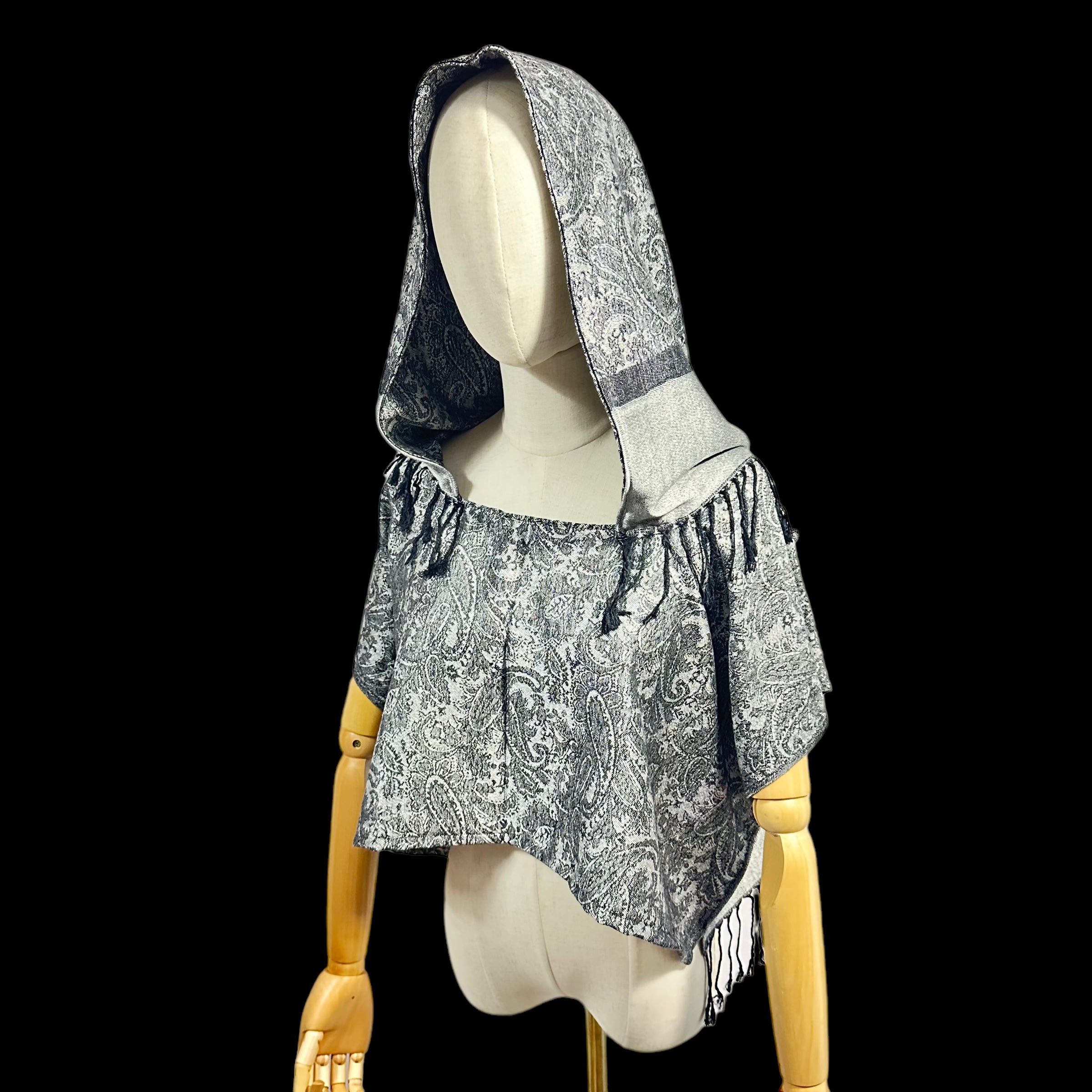 Stylish Grey Pashmina Hooded Crop Top for Women - Trendy Winter Fashion, Casual Outfit & Layering Essential