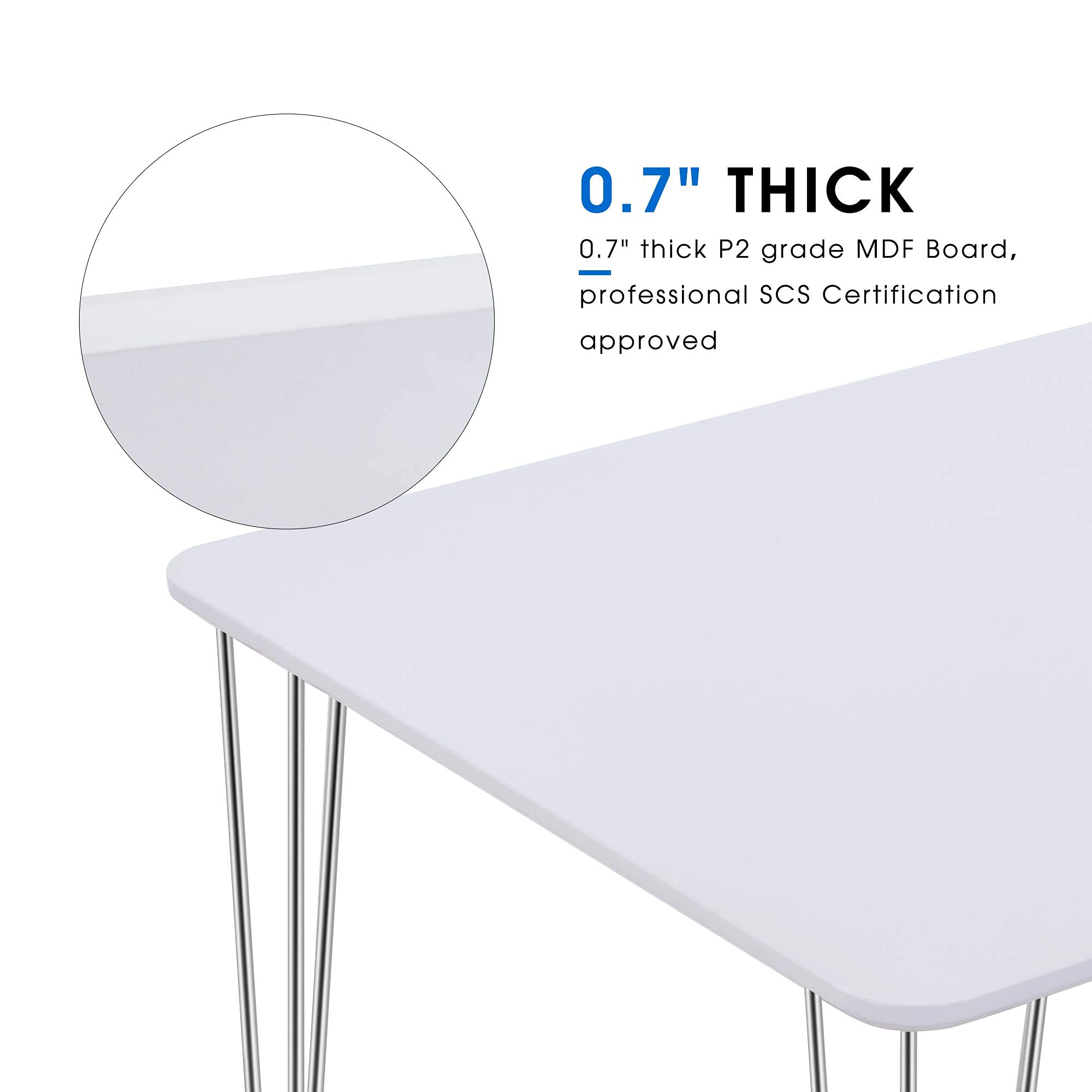 ivinta 47-inch White Modern Dining Table with Silver Hairpin Legs - Wooden Kitchen Table for Small Spaces, Rectangle Design for 4-6 People, Easy Assembly (White) - Perfect for Apartments, Breakfast Nooks & Cozy Dining Rooms