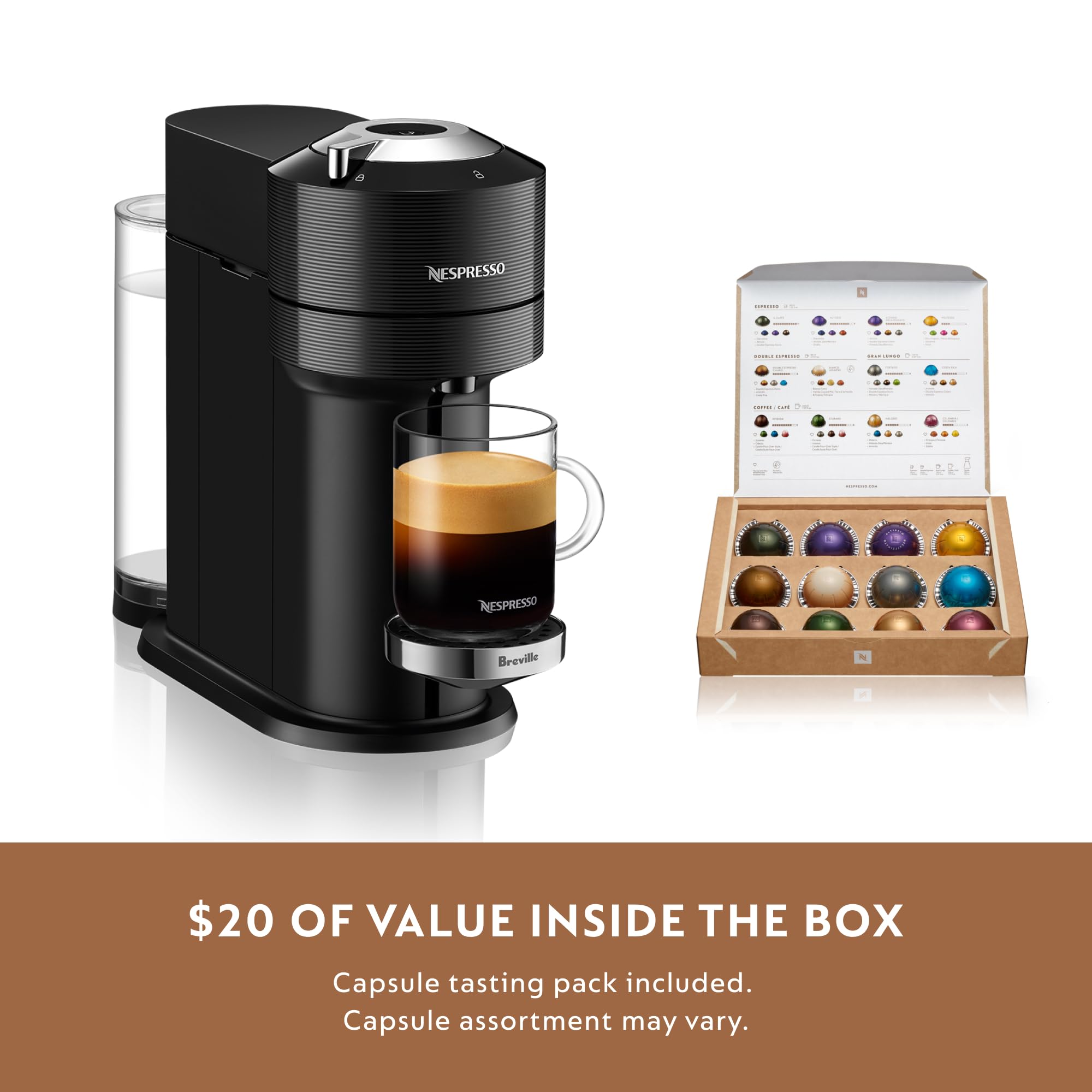 Nespresso Vertuo Next Premium Coffee & Espresso Machine with Aeroccino Milk Frother - Classic Black by Breville | Perfect for Home & Office Brewing