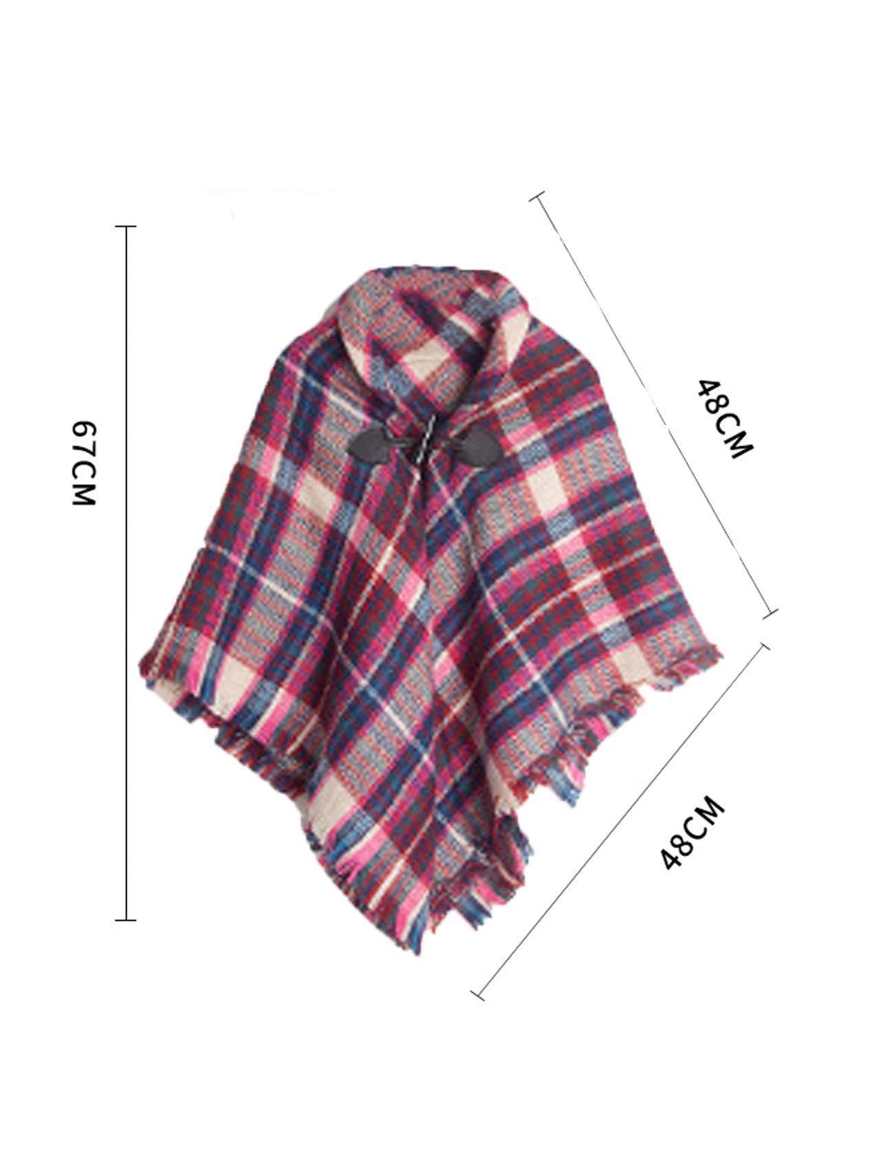 Girls' Knitted Pullover Sweater with Horn Buttons - Plaid Poncho Cape with Tassels for Fall | Cozy Kids Outerwear for School, Playdates & Autumn Adventures