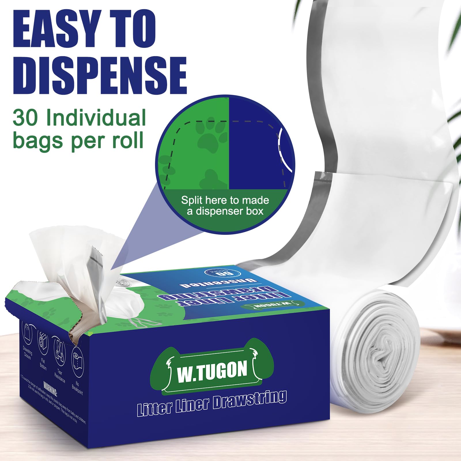 120 Pack Self-Cleaning Litter Box Waste Bags - 2.5 Mils Extra Thick Litter Box Liners with Drawstring Closure for Robot 3 & 4 - Perfect for Odor Control & Easy Cleanup in Pet Homes