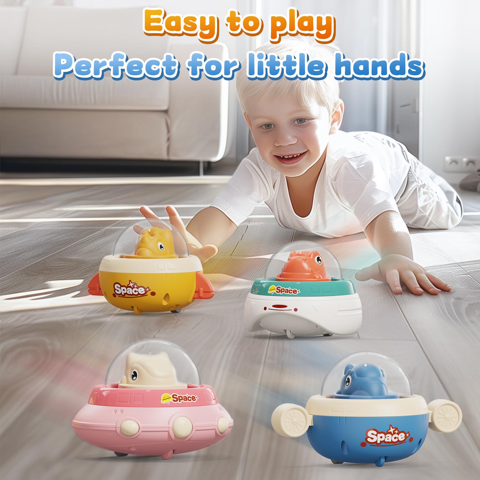 Dinosaur Toy Cars for Toddlers 1-3 Years Old | 4-Pack Push and Go Dino Cars | Easter Baby Toys for 6-18 Months | First Birthday Gifts for Boys & Girls | Perfect for Easter Basket Stuffers, Playtime & Early Learning Activities