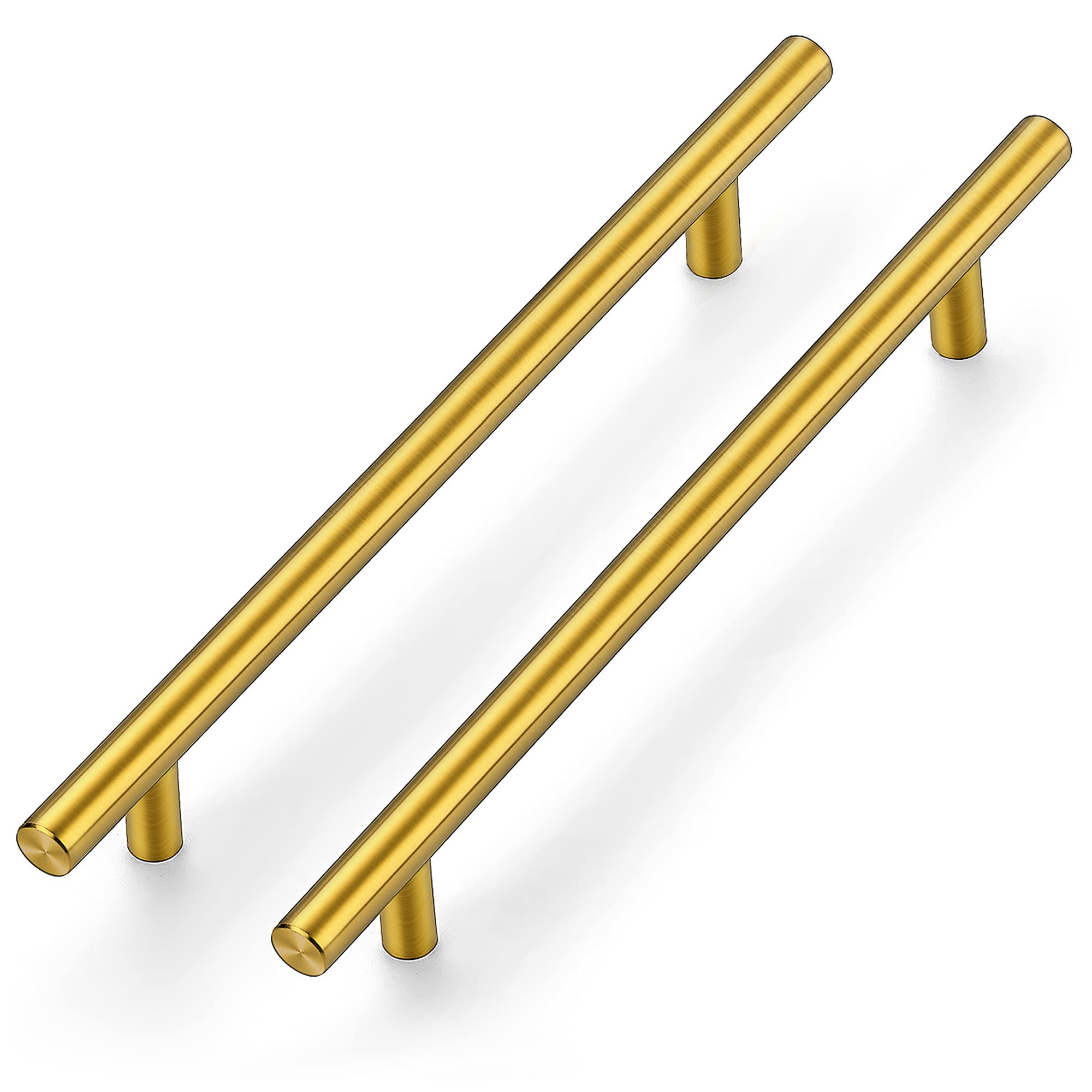 10 Inch Brushed Brass Cabinet Handles & Drawer Pulls - Stainless Steel Kitchen Cabinet Hardware (12 Pack) | Perfect for Modern Kitchens, Bathrooms & Furniture Upgrades