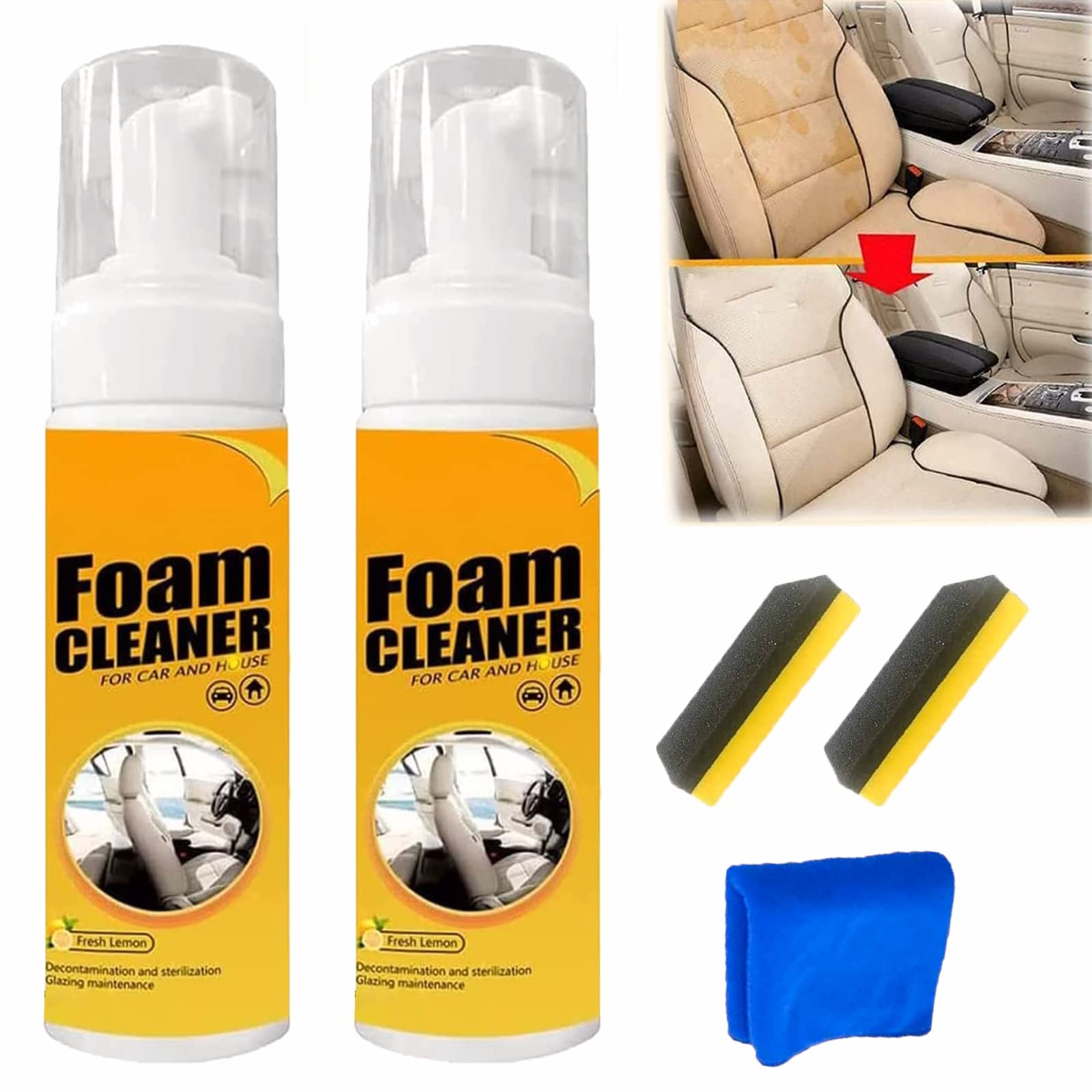 Atidottech Foam Cleaner & Stain Remover Kit - Powerful Multi-Surface Cleaning Solution for Home, Car & Upholstery (100ml x 2) - Remove Tough Stains from Clothes, Carpets & Furniture