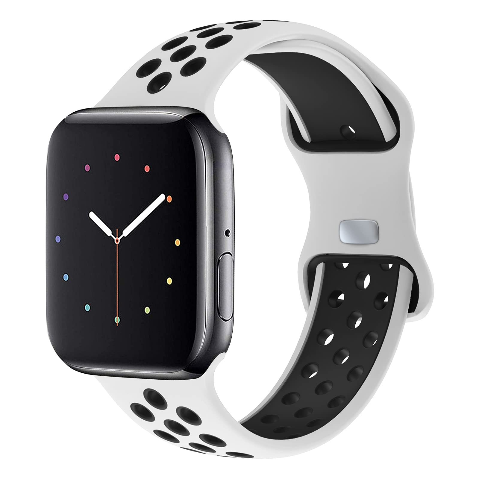 NOY Sport Bands for Apple Watch 42mm 44mm 45mm 46mm 49mm - Breathable Soft Silicone Replacement Strap Compatible with iWatch Series 10/9/8/7/6/5/4/3/2/1/SE/Ultra - Perfect for Running, Gym & Daily Wear (White, Black)