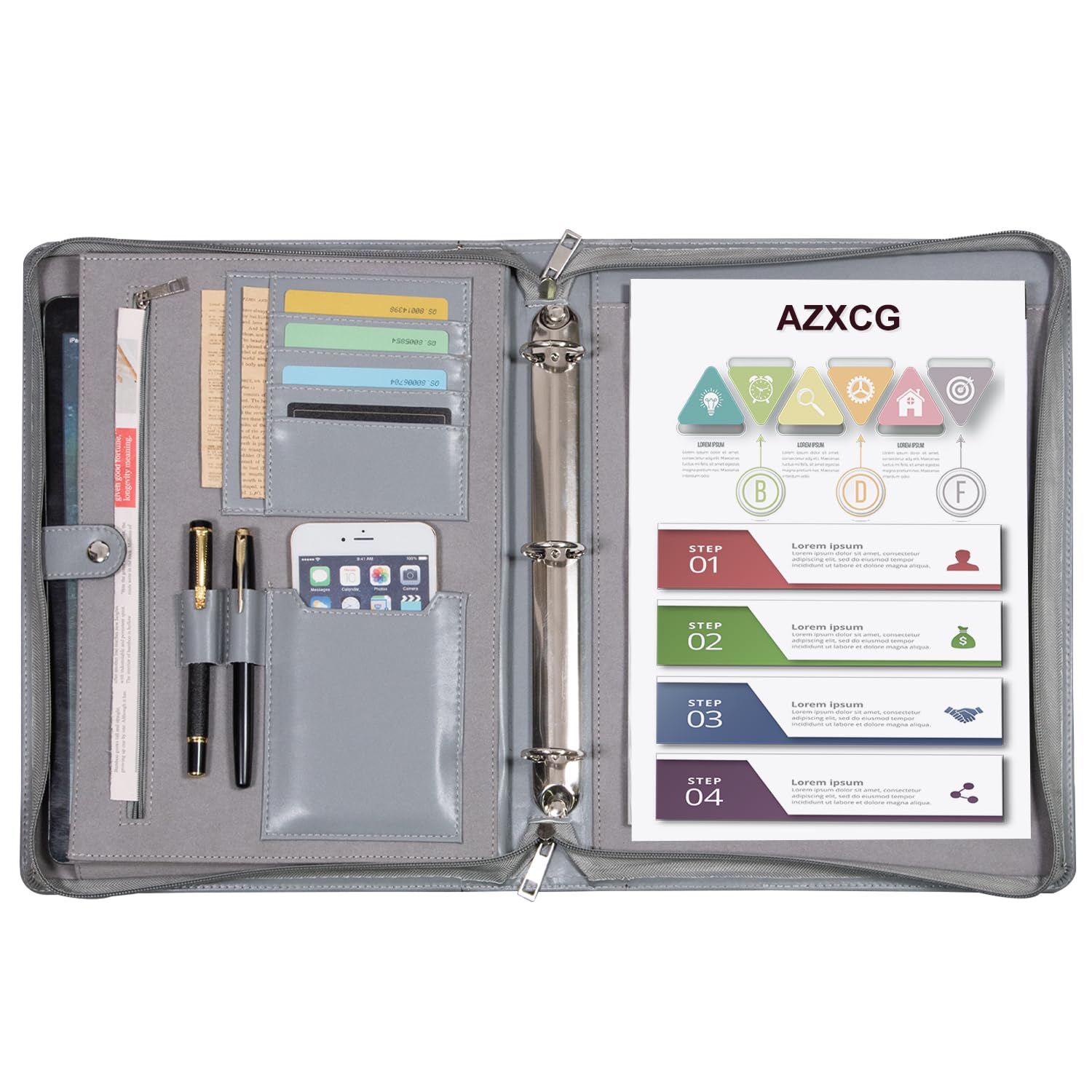 Personalized Vegan Leather 3-Ring Portfolio Binder for Women & Men - 13