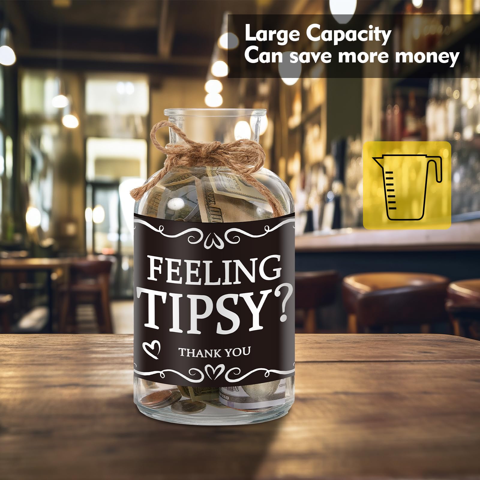 Glass Tip Jar for Money - Ideal for Bartenders, Bars, Restaurants & Musicians - Clear Tip Collection Box with Lid - Perfect for Countertop Tips, Events & Cash Gifts