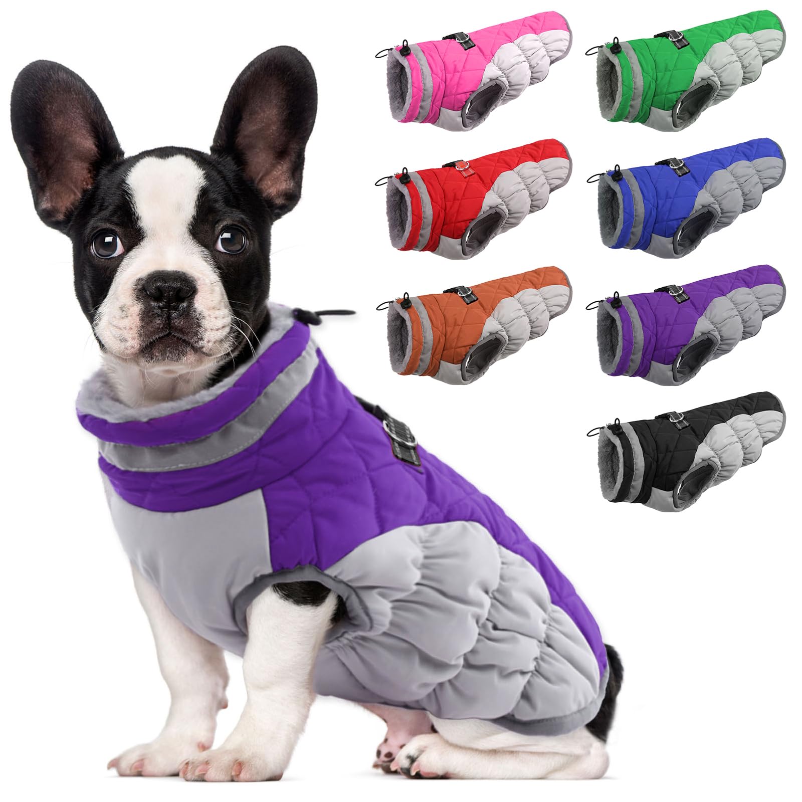 Lelepet Windproof Reflective Dog Winter Coat with Harness - Fleece Lined Turtleneck Jacket for Small, Medium & Large Dogs | Cold Weather Protection for Outdoor Walks & Winter Adventures