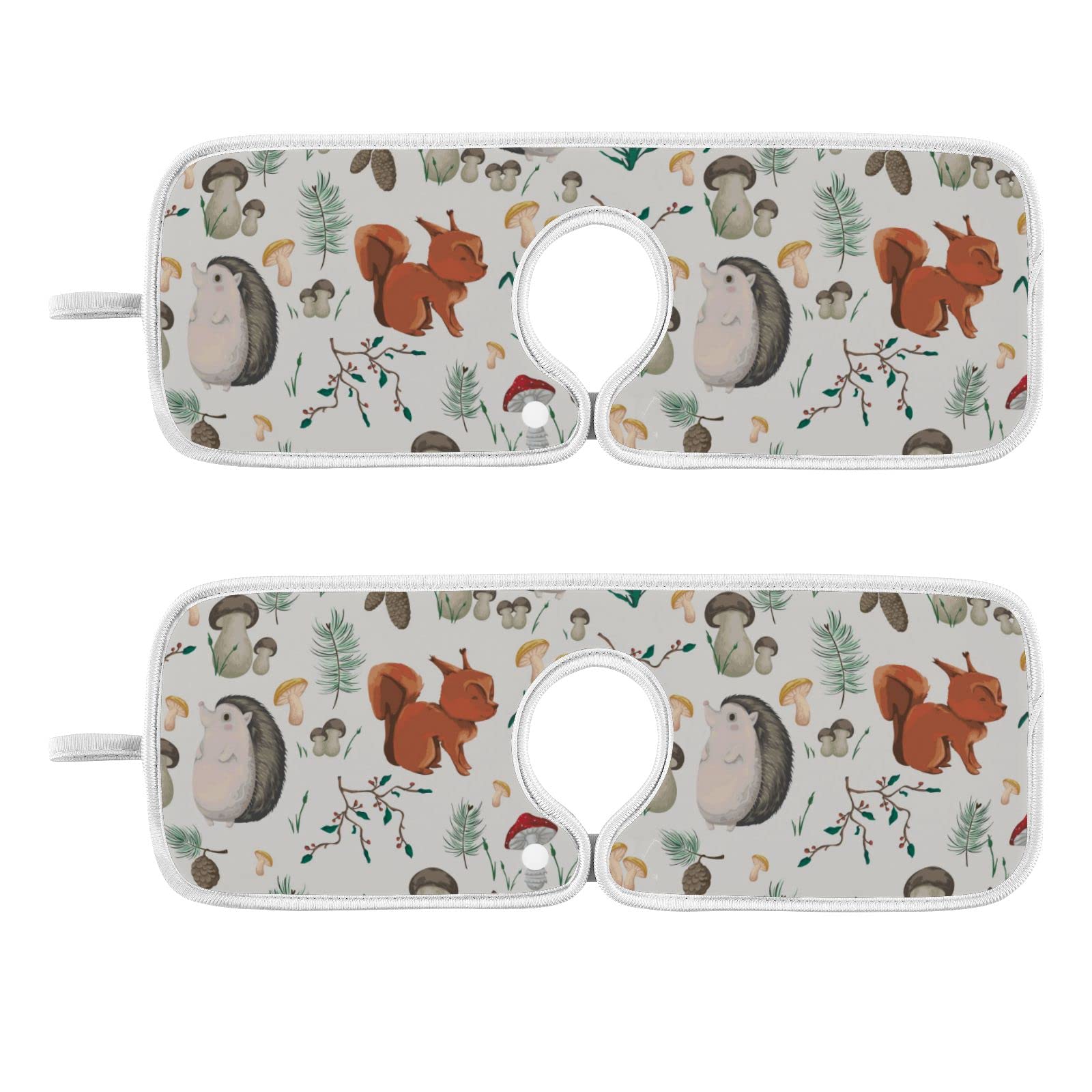 Autumn Squirrel & Hedgehog Faucet Splash Guard - 2 Pack Absorbent Drip Catcher Mats with Fall Mushroom Design | Quick-Drying Kitchen & Bathroom Sink Mat for Countertops, RV, and Home Decor | Perfect for Fall Season Decor and Preventing Water Spills