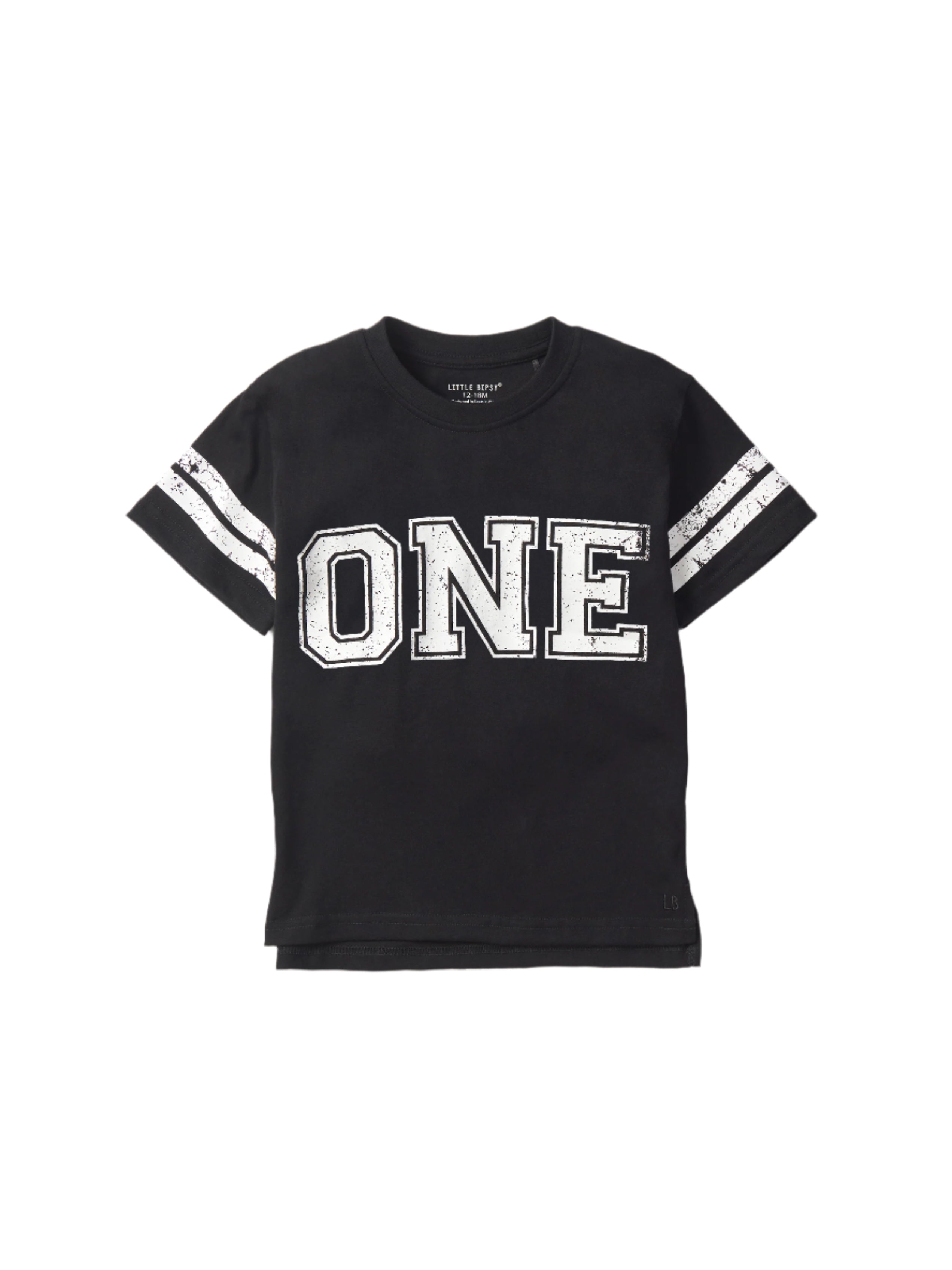 Varsity 1st Birthday Elevated T-Shirt - Black | Soft Cotton Baby Tee for Special Occasions & Photo Shoots