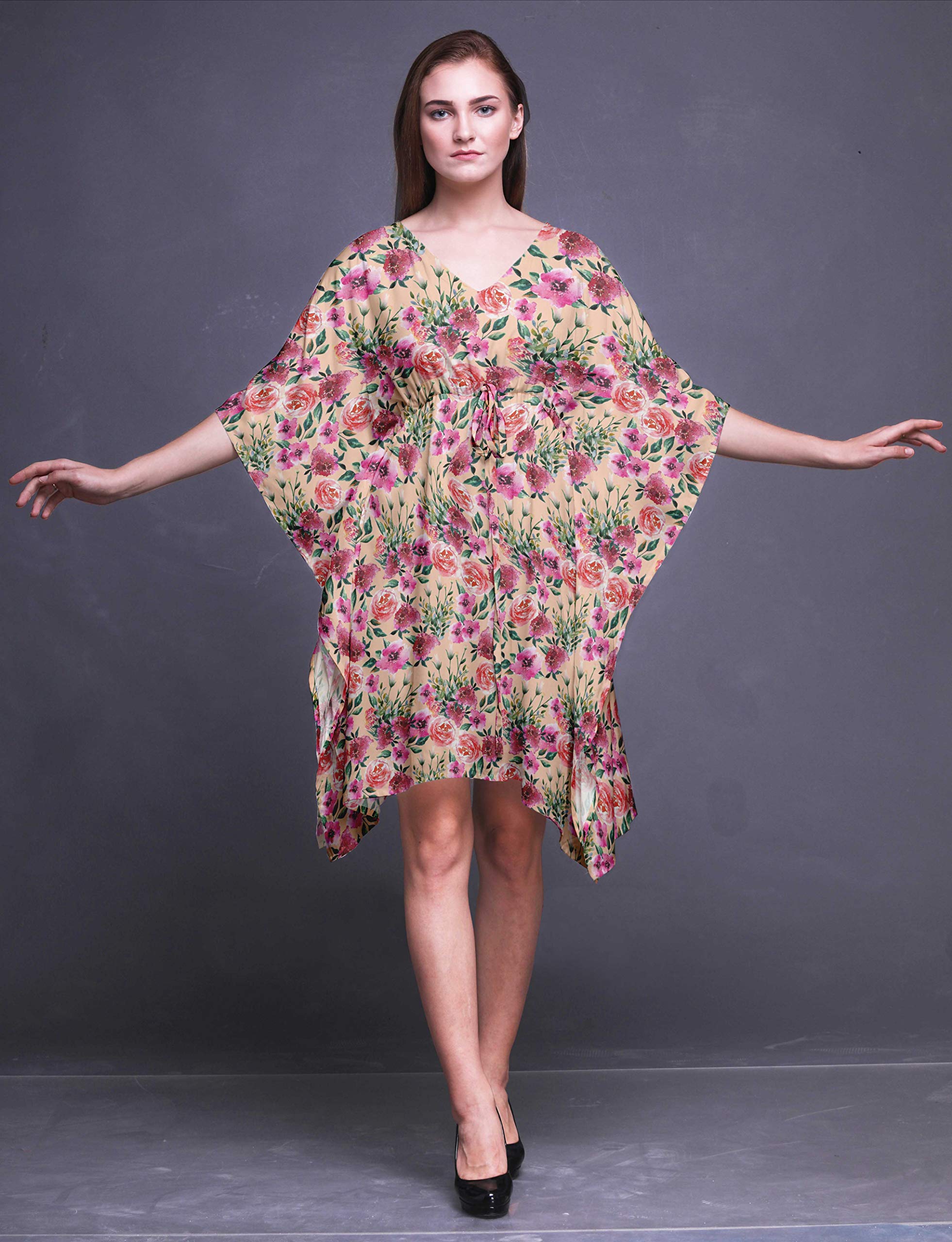 Bimba Women's Short Beach Kaftan - Flowy Bikini Cover Up Dress with Pockets - Perfect for Poolside, Vacation & Summer Outfits