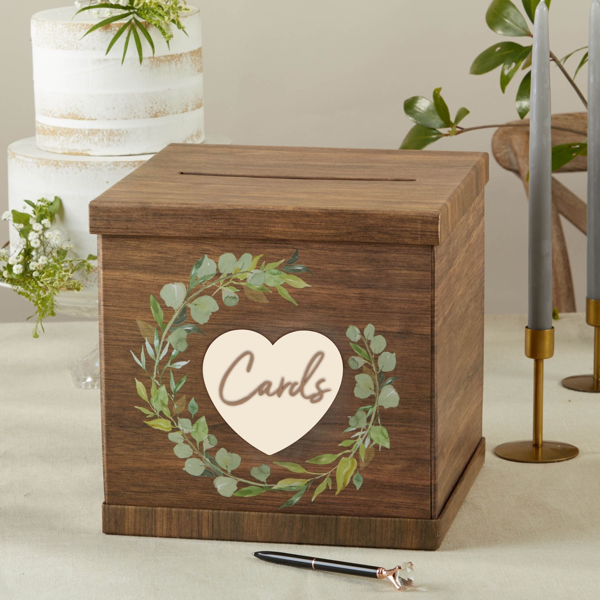 Rustic Brown Wooden Card Box - Wedding Invitation Holder, Greeting Card Organizer, Perfect for Bridal Showers, Anniversaries & Home Decor