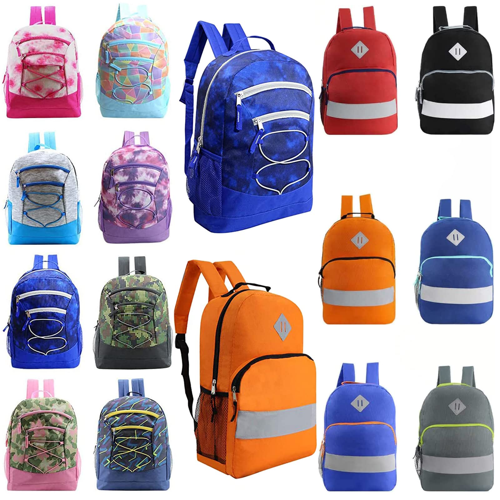 24-Pack 17 Inch Classic School Backpacks for Kids - Bulk Backpacks for Elementary, Middle & High School Students - 17 Color & Pattern Options - Perfect for School, Travel & Daily Use