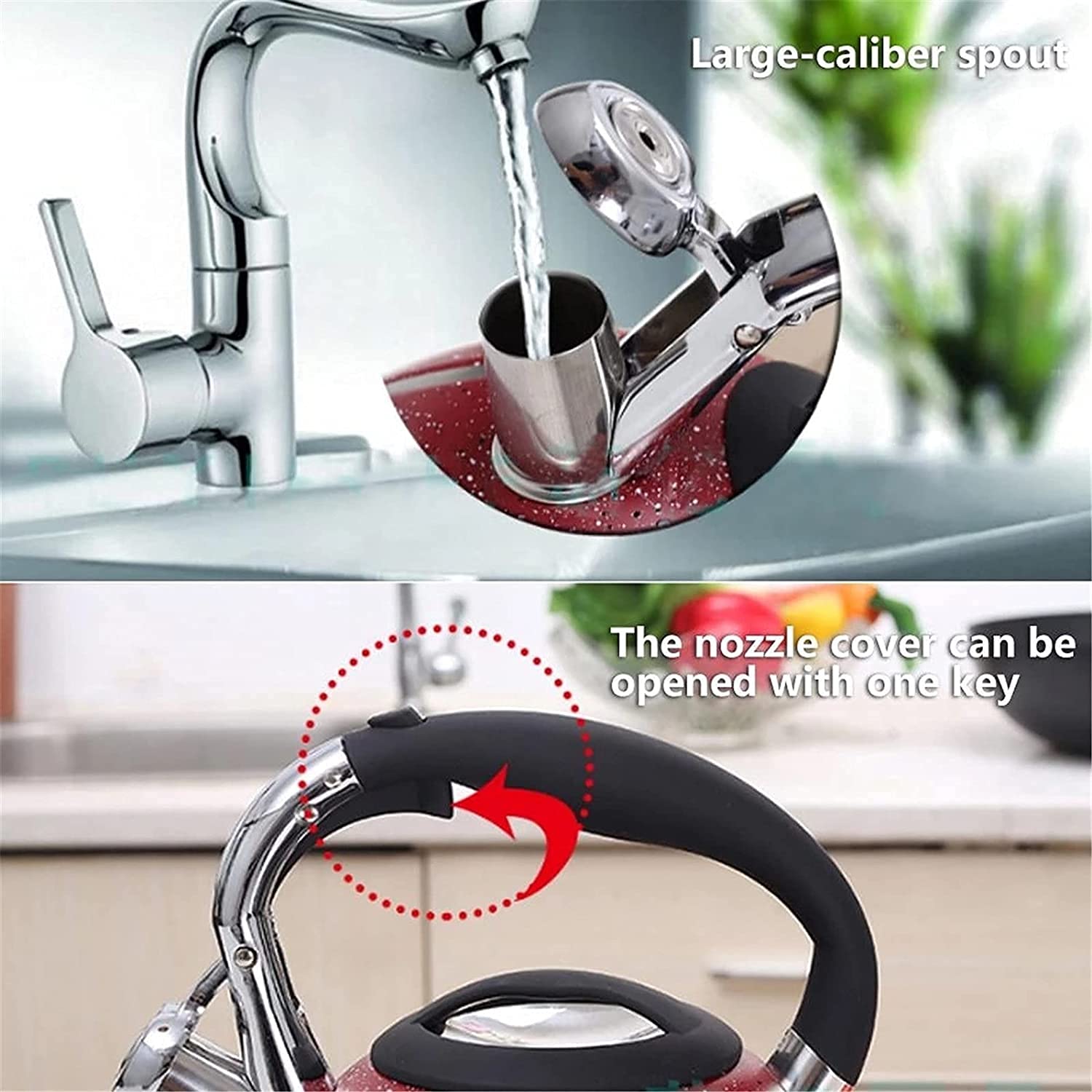 3L Stainless Steel Whistling Tea Kettle - Stovetop Safe for Gas, Electric & Induction - Anti-Scald Handle with Heat-Resistant Printing - Classic Red - Perfect for Home, Office & Tea Ceremonies