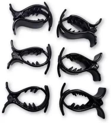 Stylish Black Plastic Hair Claw Clips for Women - 6 Piece Set | Fashion Hair Accessories for Ponytails, Buns & Updos | Secure Hold for Daily Use & Special Occasions
