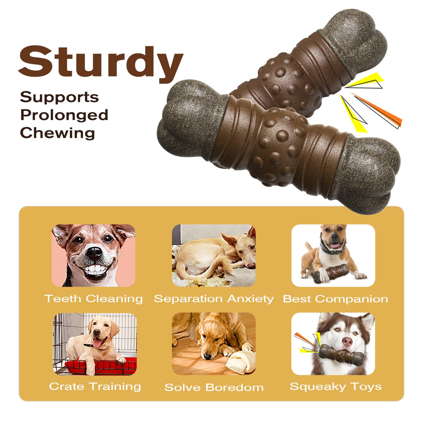 Durable Brown Dog Chew Toys for Aggressive Chewers - Tough & Interactive Squeaky Toys for Medium & Large Dogs - Teeth Cleaning Chew Toys for Playtime & Training