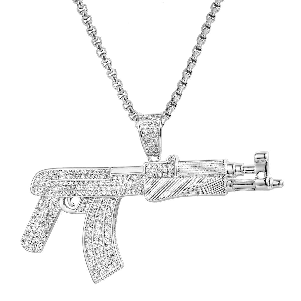 Men's AK-47 Gun Designer Pendant Necklace - Unique Military Style Jewelry for Men - Perfect for Casual Wear, Gifts & Gun Enthusiasts