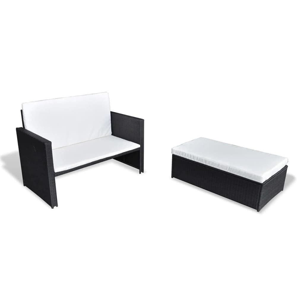 Premium 2-Piece Outdoor Patio Furniture Set - Black Poly Rattan Wicker Conversation Sofa & Chair with Cushions for Garden, Poolside, Balcony, Porch, Backyard | Durable Indoor/Outdoor Lounge Set