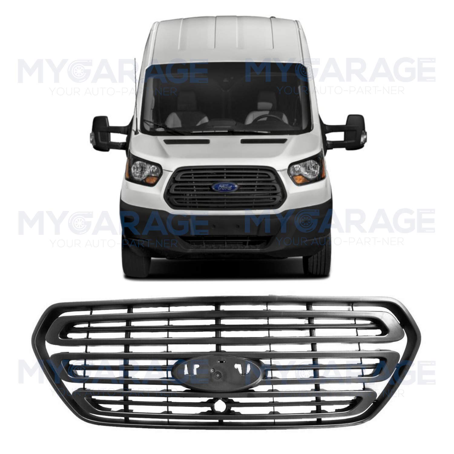 2014-2018 Ford Transit T150 T250 T350 Front Grille Bumper with Camera Hole - Heavy Duty Replacement for Van & Commercial Vehicles - Perfect for Upgrades, Off-Roading & Fleet Maintenance