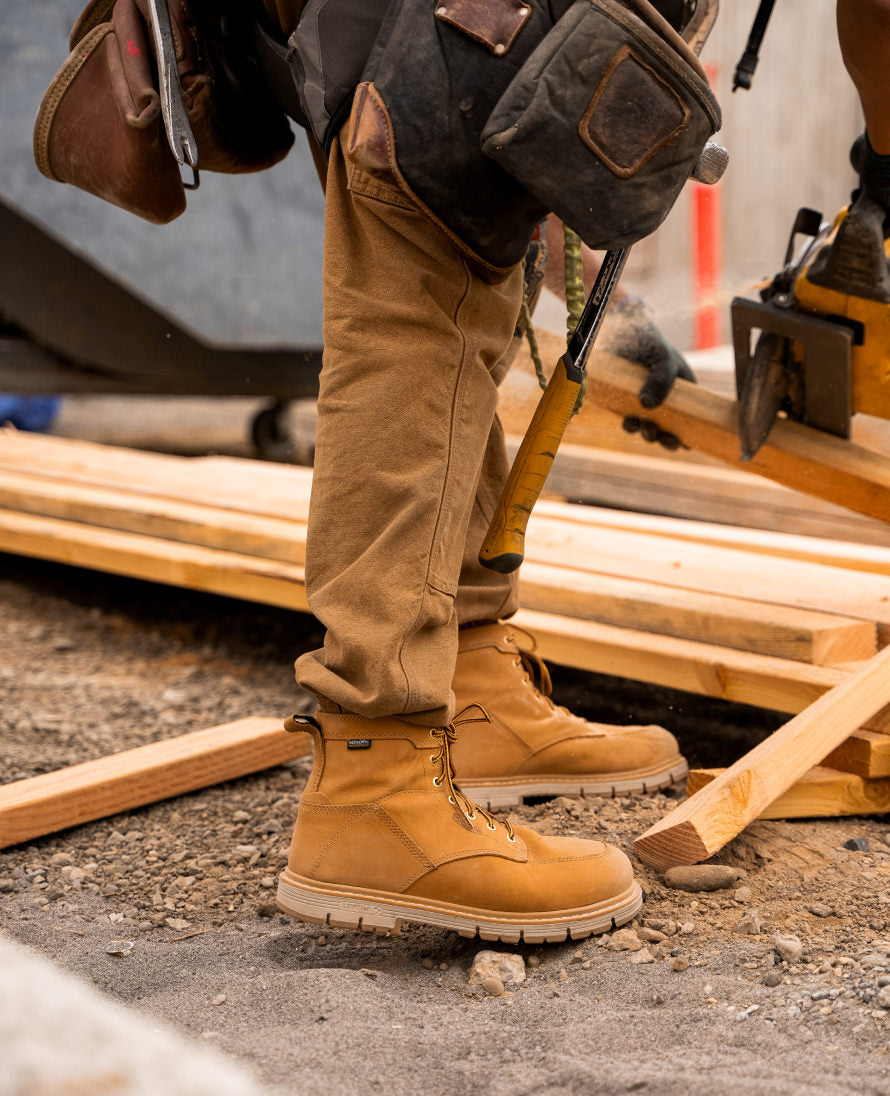 Men's San Jose 6 Waterproof 90° Heel Work Boot with Aluminum Toe - Bistre/Gum - Slip Resistant Safety Shoes for Construction, Warehouse & Outdoor Work