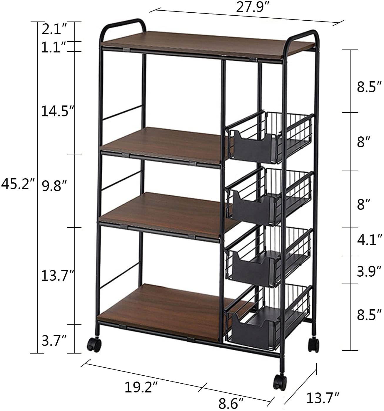 4-Tier Metal Kitchen Baker Rack with Spice Storage - Heavy Duty Microwave Oven Stand for Small Spaces, Countertop Organizer for Baking Supplies, Spices & Kitchen Utensils - Perfect for Apartments, Dorms & Compact Kitchens