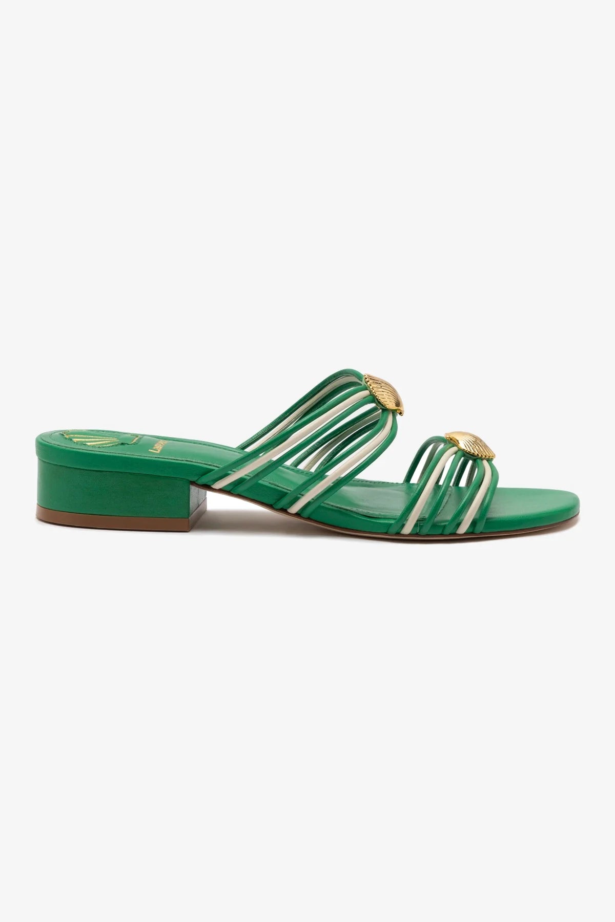 Shelly Flat Mule Shoes for Women - Genuine Leather Slip-On Loafers in Evergreen & Ivory - Comfortable Casual & Office Wear