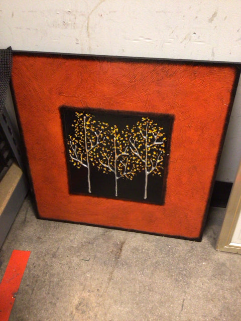 18x18 Orange Aspen Tree Wall Art - Handmade Canvas Painting for Home & Office Decor - Perfect for Living Room, Bedroom, or Gift