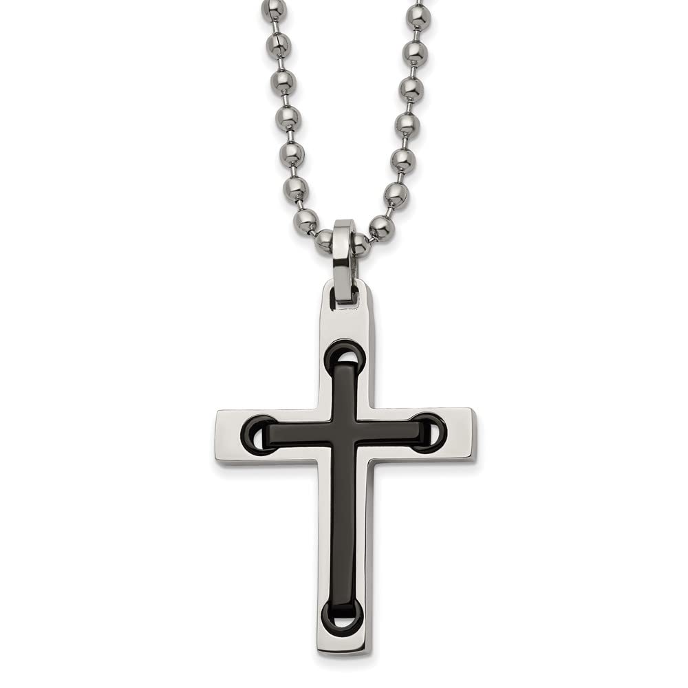 Stainless Steel Black Plated Cross Necklace for Men - 22 Inch Polished Religious Pendant - Perfect for Church, Gifts & Everyday Wear