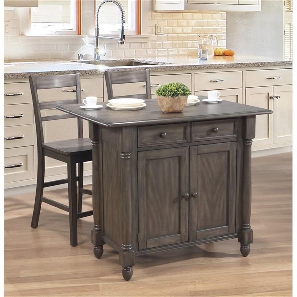 Shades of Gray Weathered Kitchen Island Set by Sunset Trading - Rustic Farmhouse Style for Dining & Entertaining