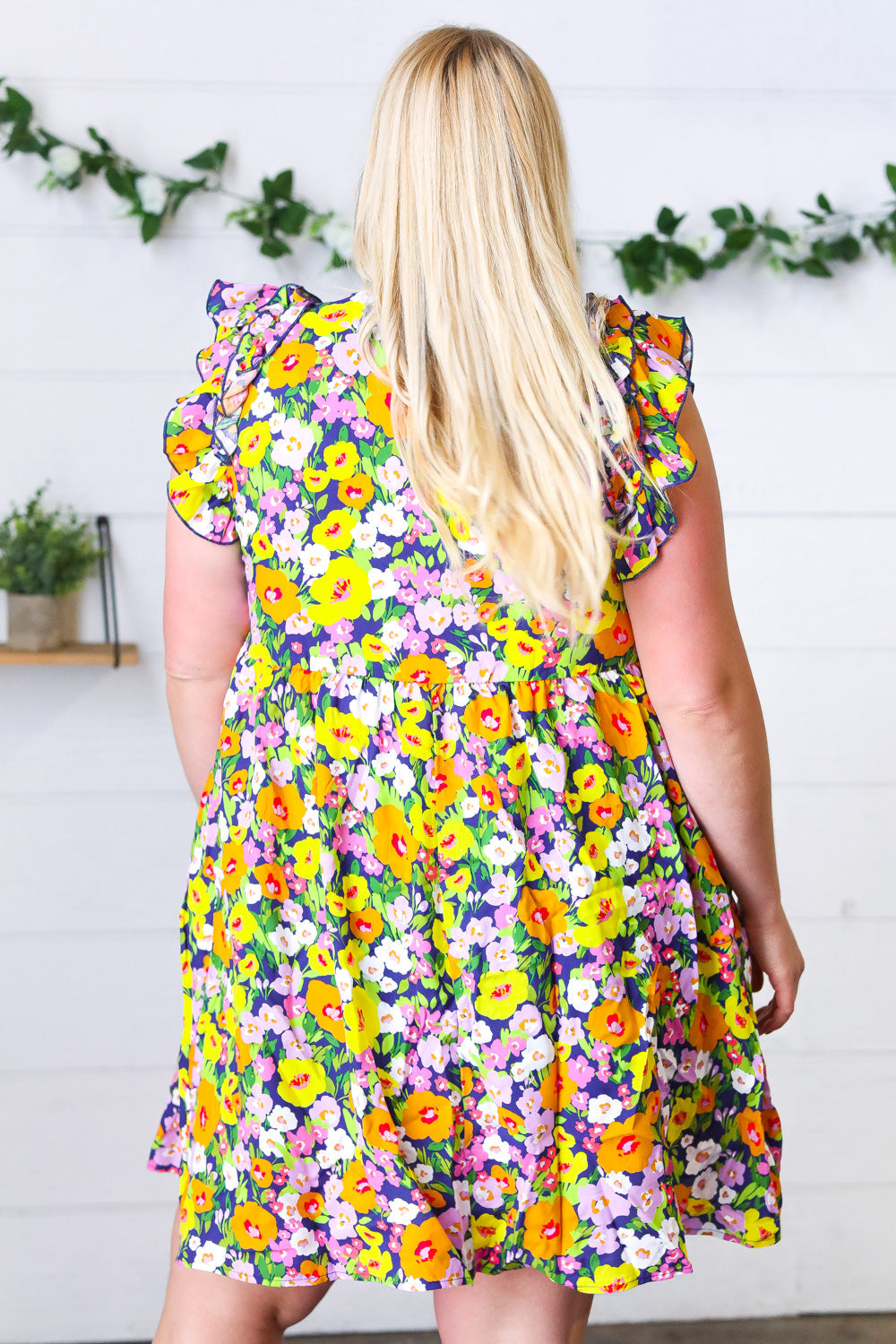Indigo & Lemon Floral Babydoll Ruffle Dress for Women - Summer Party, Beach Vacation & Date Night Outfit
