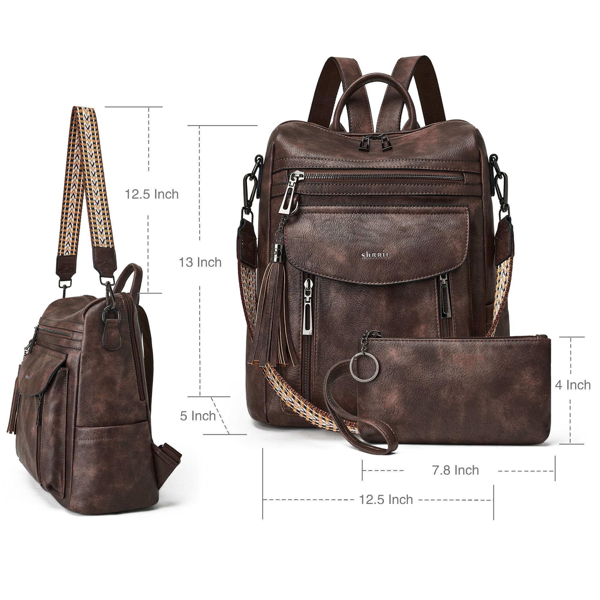 Shrrie Women's Fashion Leather Backpack Purse - Convertible Shoulder Bag with Wristlet for Work, College & Travel | Stylish Designer Backpack for Everyday Use, Commuting & Business Trips