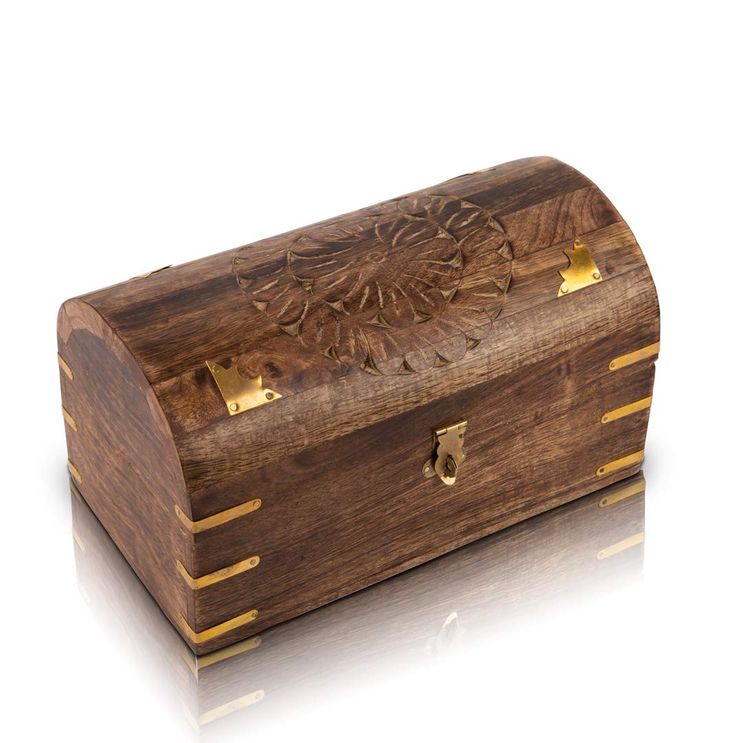 Handmade Wooden Jewelry Box with Lock & Key - 9x5 Inch Decorative Keepsake Organizer for Necklaces, Rings & Watches - Perfect Birthday, Anniversary Gift for Her - Jewelry Storage & Home Decor Treasure Chest