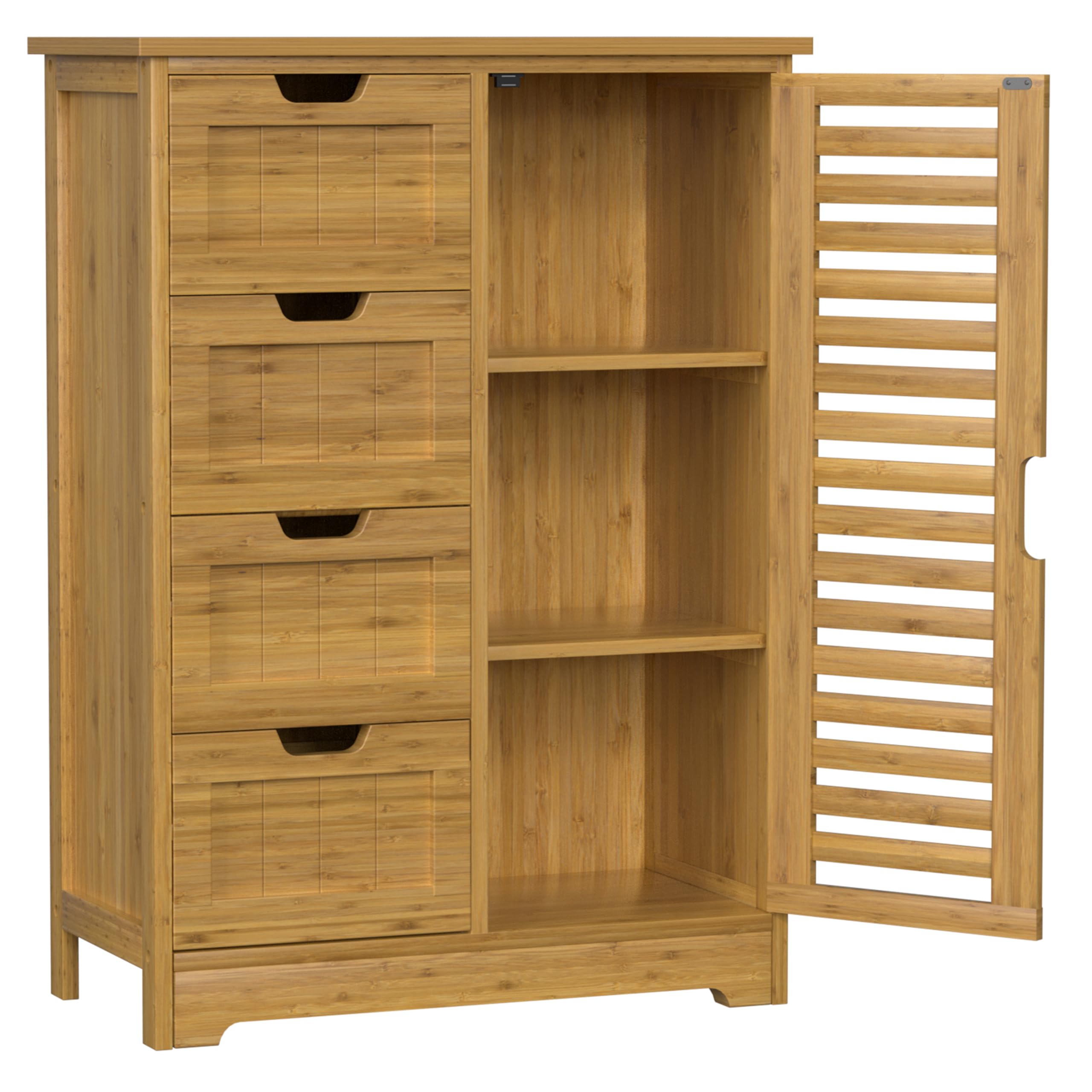 Bamboo Bathroom Storage Cabinet with 4 Drawers & 2 Removable Shelves - Freestanding Floor Cabinet for Bathroom, Living Room, Bedroom Organization - Perfect for Small Spaces, Towel & Toiletry Storage