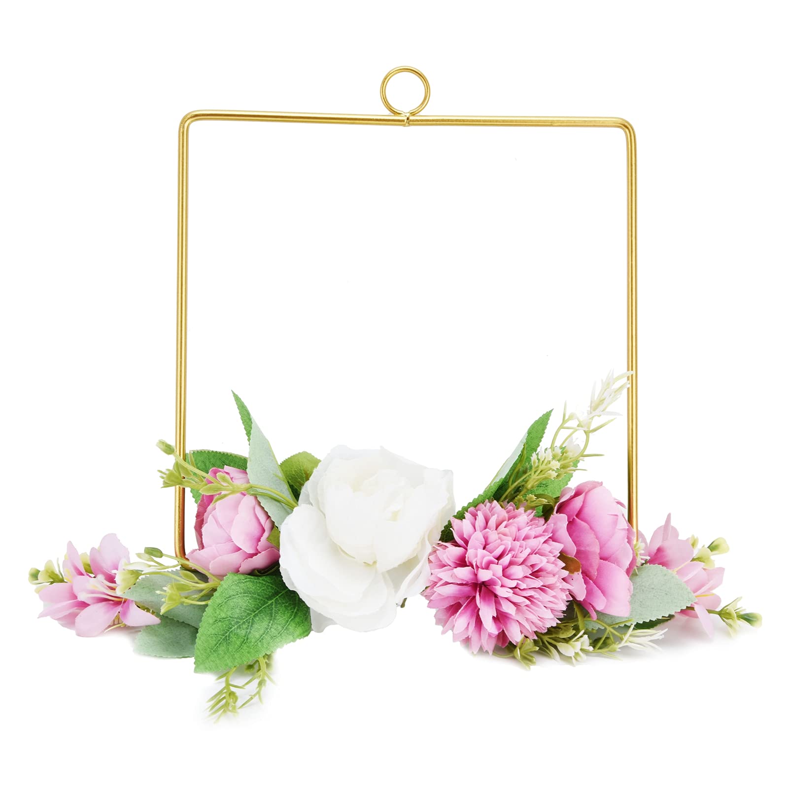 Artificial Flower Garland with Metal Hoop - Fake Floral Wreath for Wedding Backdrop, Nursery Wall Decor, Home Decoration (Square) | Perfect for Baby Showers, Bridal Parties & Spring Home Styling