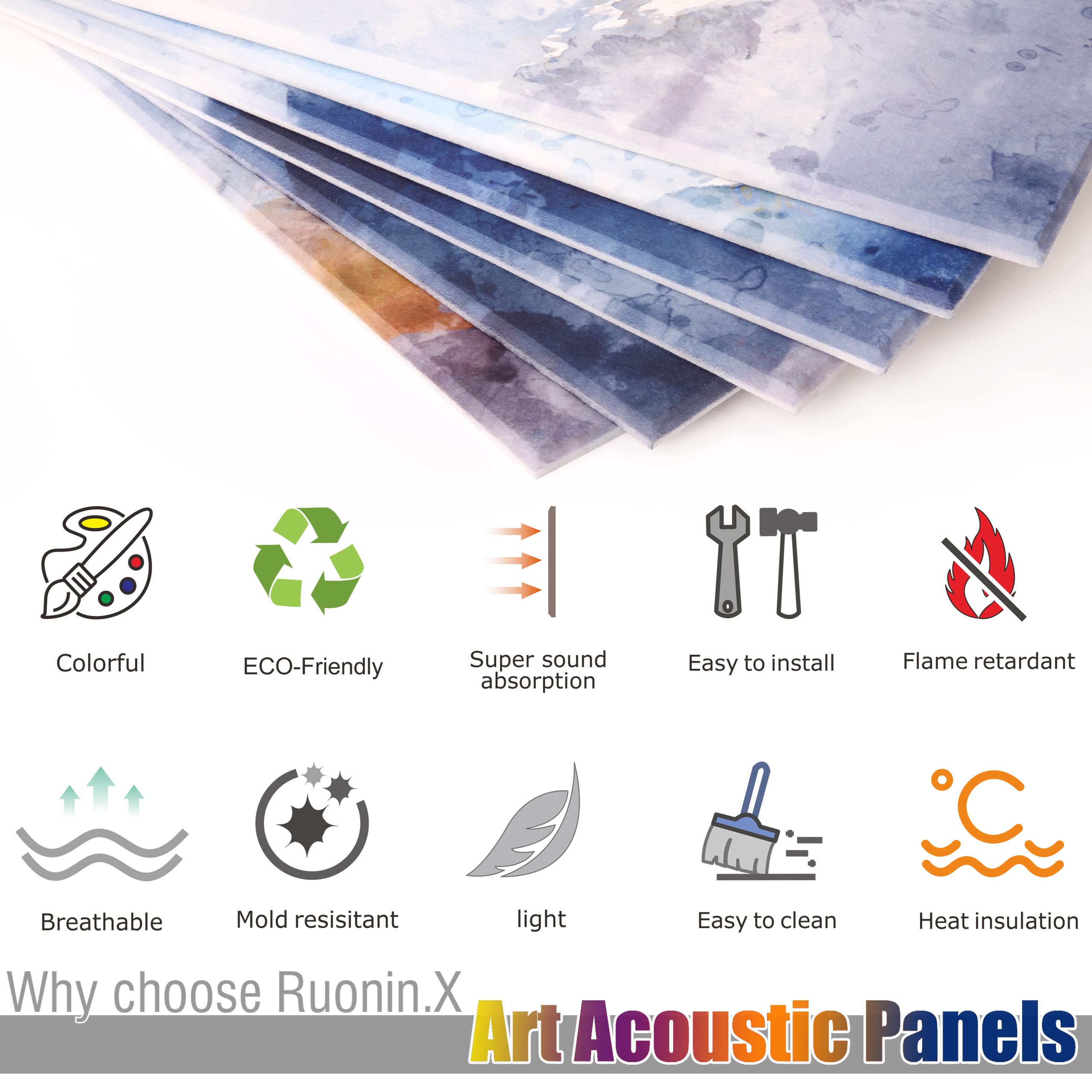 6 Pack Decorative Acoustic Wall Panels - Premium Sound Absorbing & Soundproof Panels for Studio & Home (72