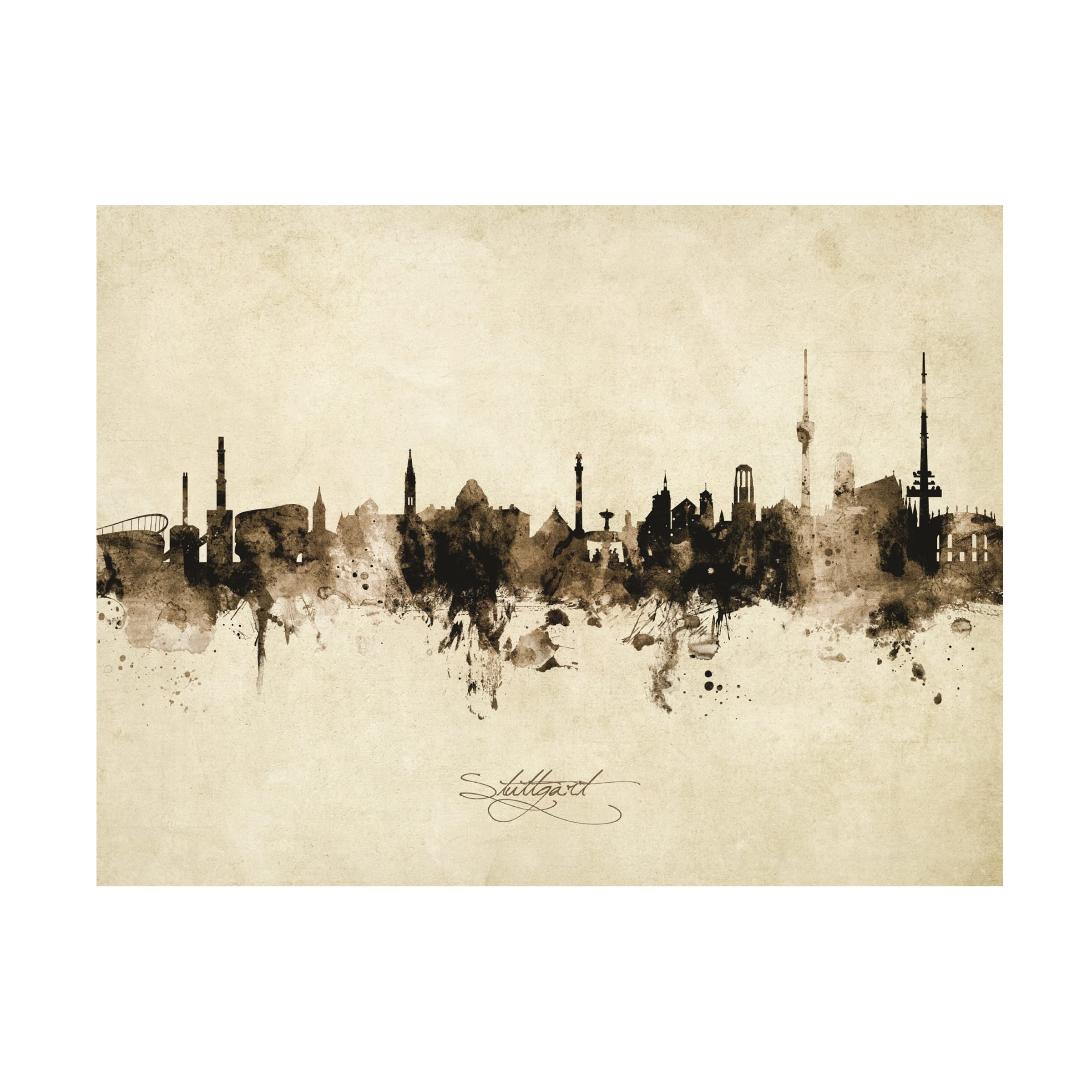 Michael Tompsett Stuttgart Germany Skyline Vintage Canvas Art Print - Premium Wall Decor for Living Room, Office & Bedroom - Perfect Gift for Travel Lovers & Home Decor Enthusiasts