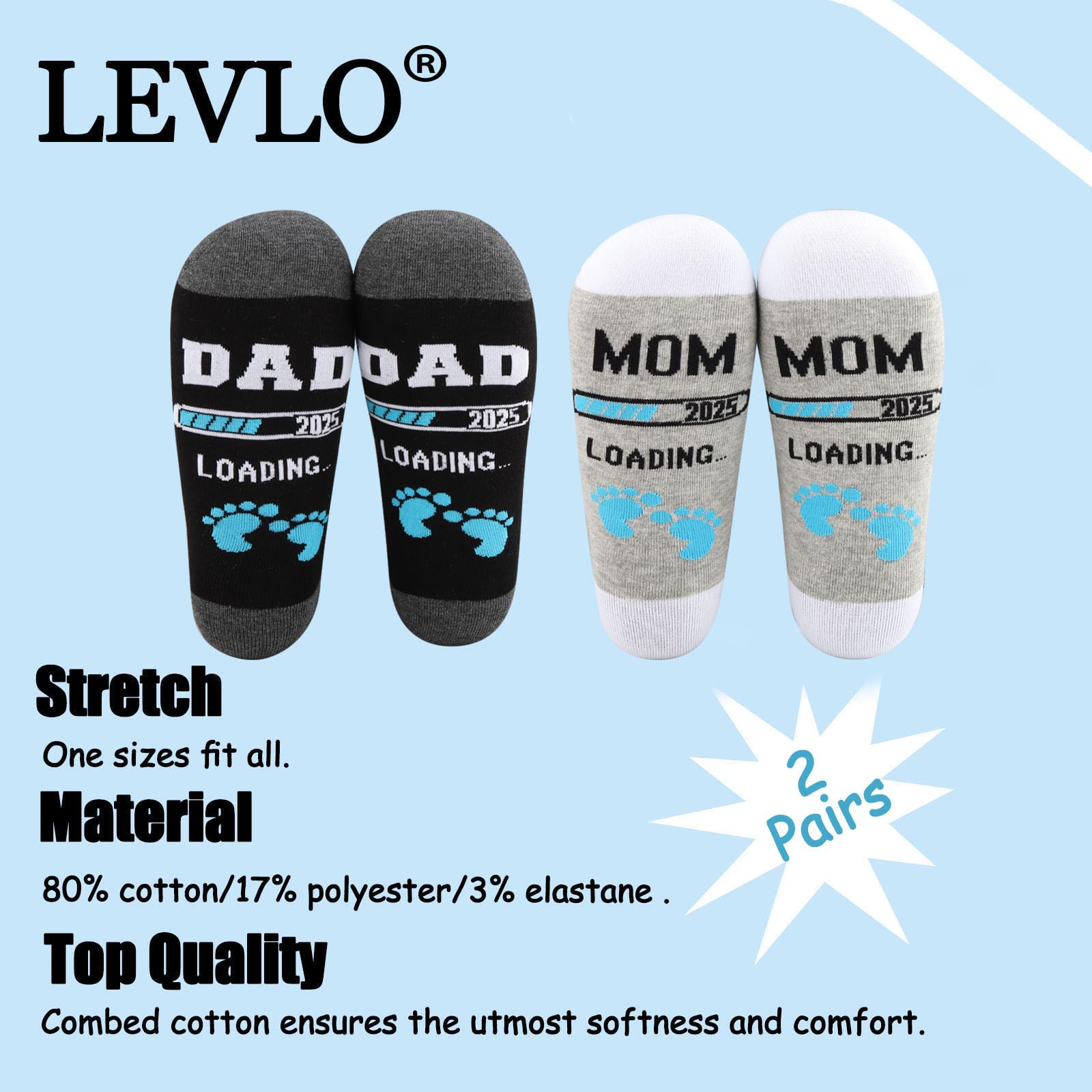 LEVLO 2 Pairs Pregnancy Announcement Socks for First Time Parents - Dad & Mom to Be Gift (2025 & 2026 Loading Design) - Perfect for Gender Reveal, Baby Shower & New Parent Gifts