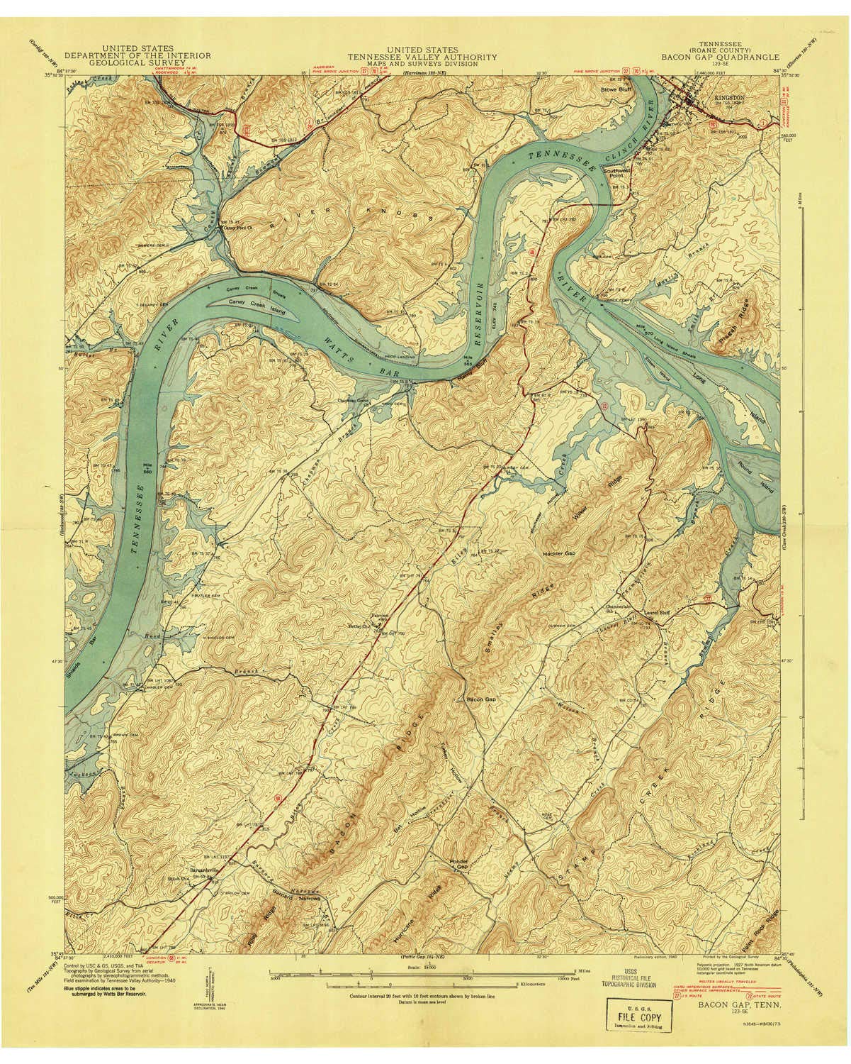 Bacon Gap TN Topographic Map - 1:24000 Scale, 7.5 x 7.5 Minute, Vintage 1940 Edition (27.5 x 22 Inches) - Perfect for Hiking, Camping, and Historical Research