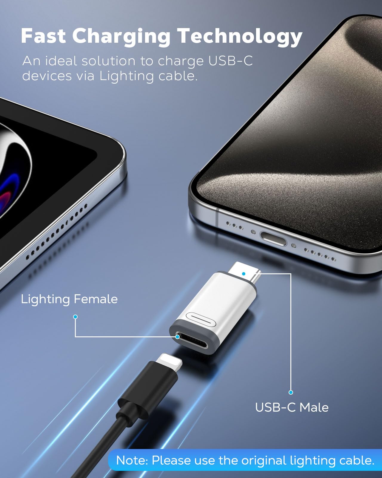 MoKo 2-Pack Lightning to USB C Adapter - Compatible with iPhone 15/16 Pro/16 Pro Max/Plus, Galaxy S24, iPad Air - Fast Charging & Data Sync (Not for Audio/OTG) - Perfect for Travel, Office & Home Charging